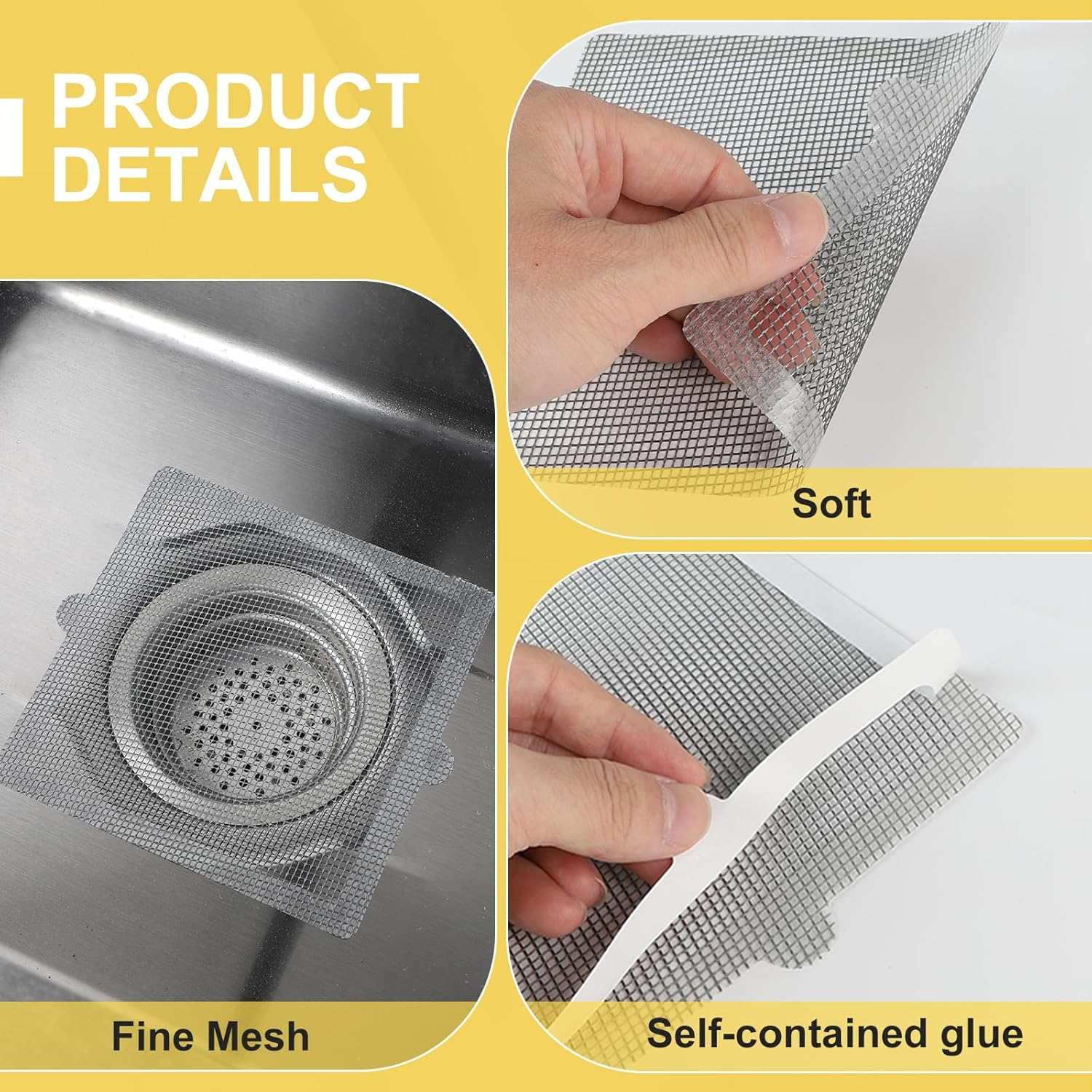 EFUTURETIME Pack of 40 Disposable Self-Adhesive Shower Drain Hair Catcher, 15 Cm X 15 Cm, Fibreglass Mesh Sticker for Shower Drain, Kitchen Bathroom against Drain Clogging image number 2