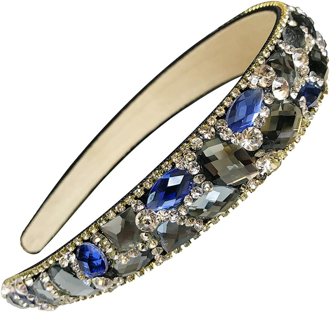 Handmade Luxury Irregular Sparkle Crystal Rhinestone Wide-Edge Headband Hair Hoop Band - Fashion Hair-Band Headwear Accessories for Women Lady Girls (Champagne)