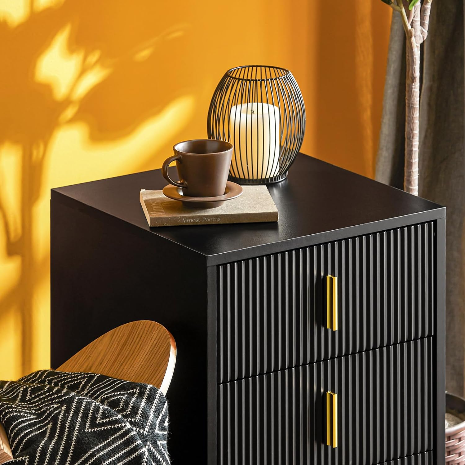 Sobuy Black Nightstand Bedside Coffee Table with 3 Drawers FBT115-L-SCH image number 3