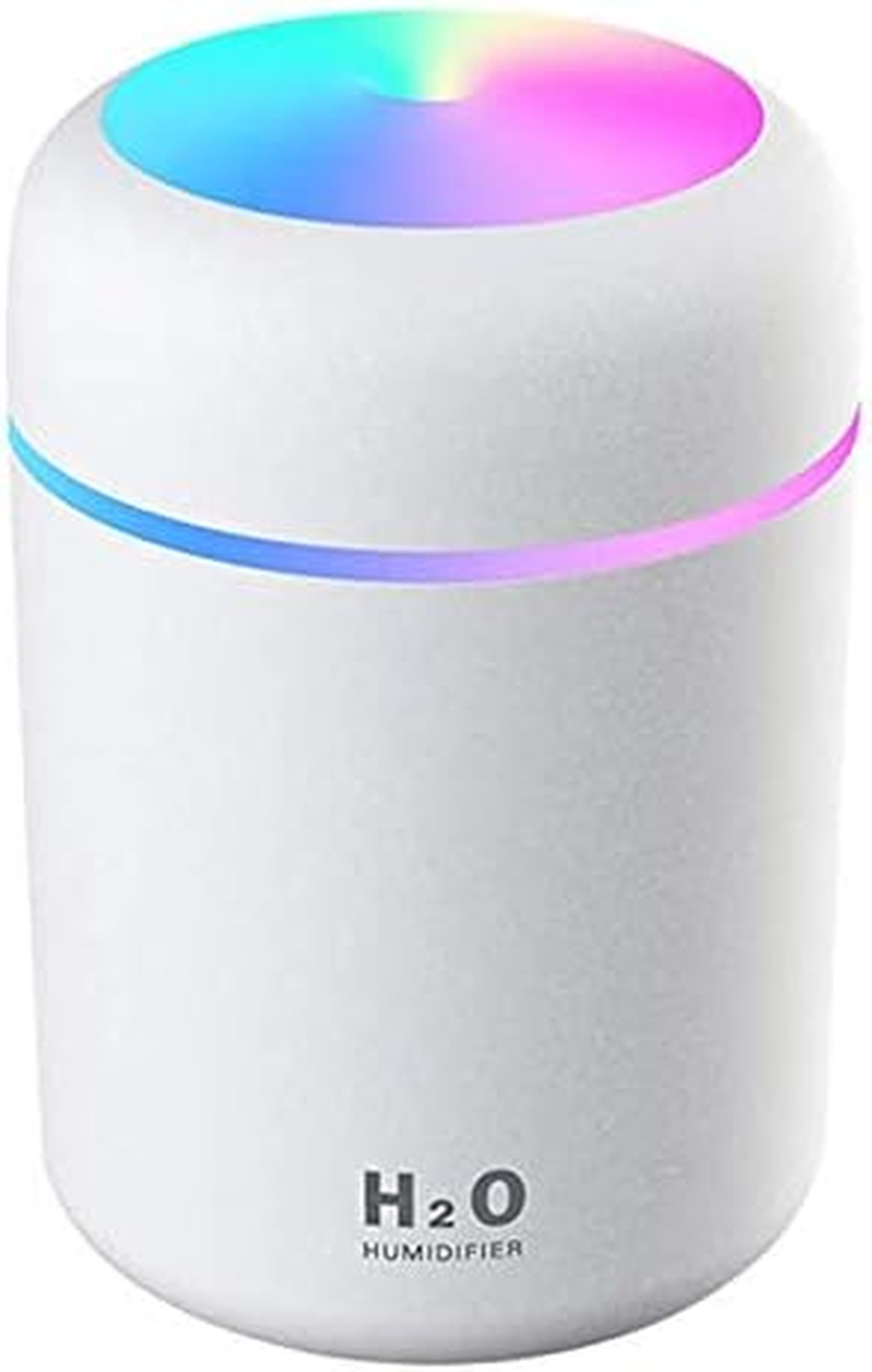 Kamon 300Ml Mini Ultrasonic Cool Mist Humidifier, 7 Color LED Night Light, 2 Mist Mode, Auto Shut-Off for Car, Home, Office, Travel (Grey)