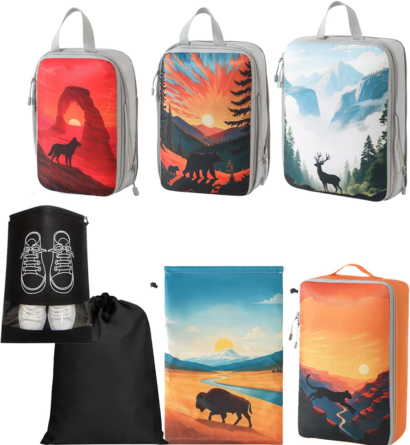 Compression Packing Cubes, Set of 9 Areaphmet Travel Packing Organisers Packing Cubes Set Compression Bags for Travel Luggage Organizers for Suitcases Travel Accessories (Black 9Pcs)