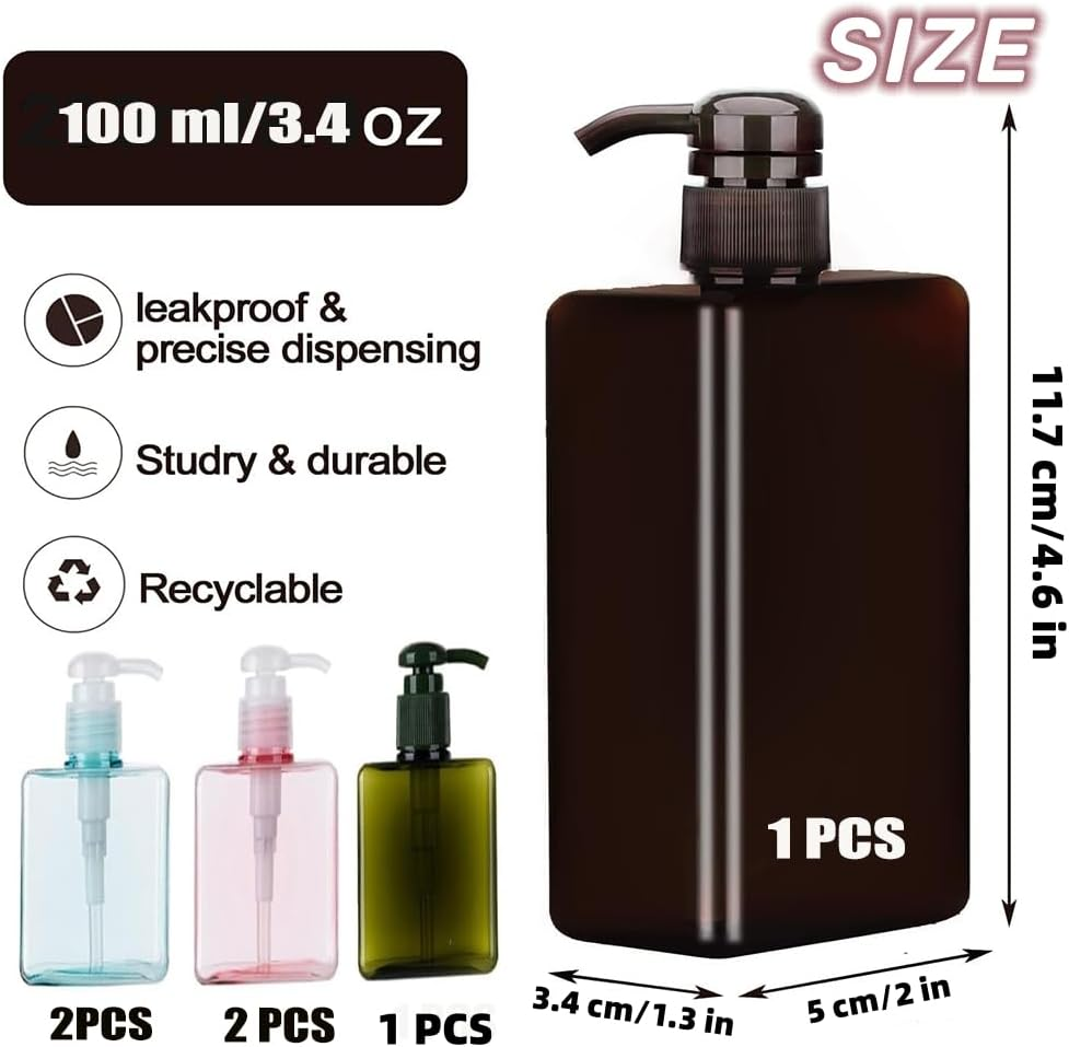 Empty Plastic Pump Bottles Dispenser,6 Pcs 100Ml Travel Pump Bottles Set,Refillable Toiletries Containers,Clear Plastic Pump Bottle Dispenser,Empty Reusable Plastic Lotion Pump Bottle image number 1