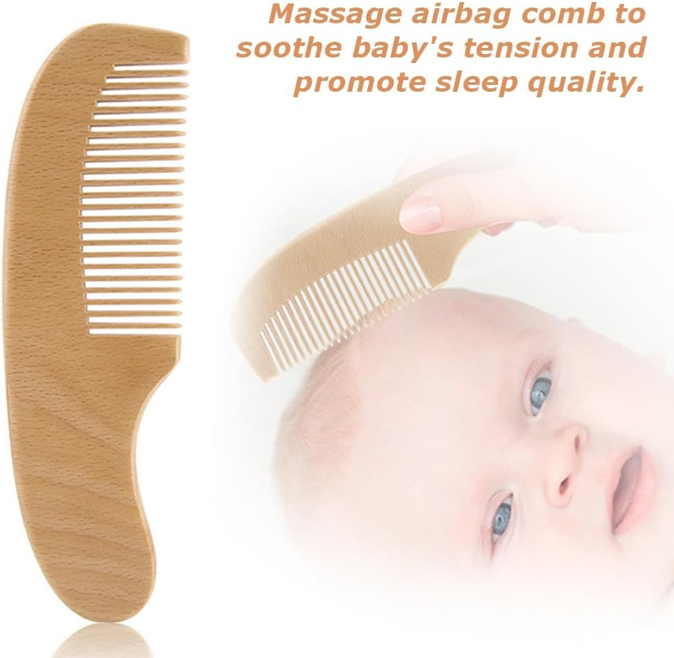 4 Pcs Infant Hair Brush,Wood Baby Cradle Cap Comb,Yellow Silicone Brush,Baby Hair Brush,Wool Brush Set,Cradle Cap Brush,For Newborns and Toddlers image number 2