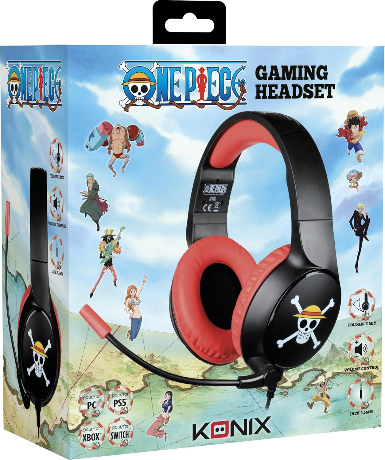 Konix One Piece Gaming Headset for PS4, PS5, Switch, Xbox - Microphone - 1.5M Cable - 3.5Mm Jack - Luffy Motif image number 4