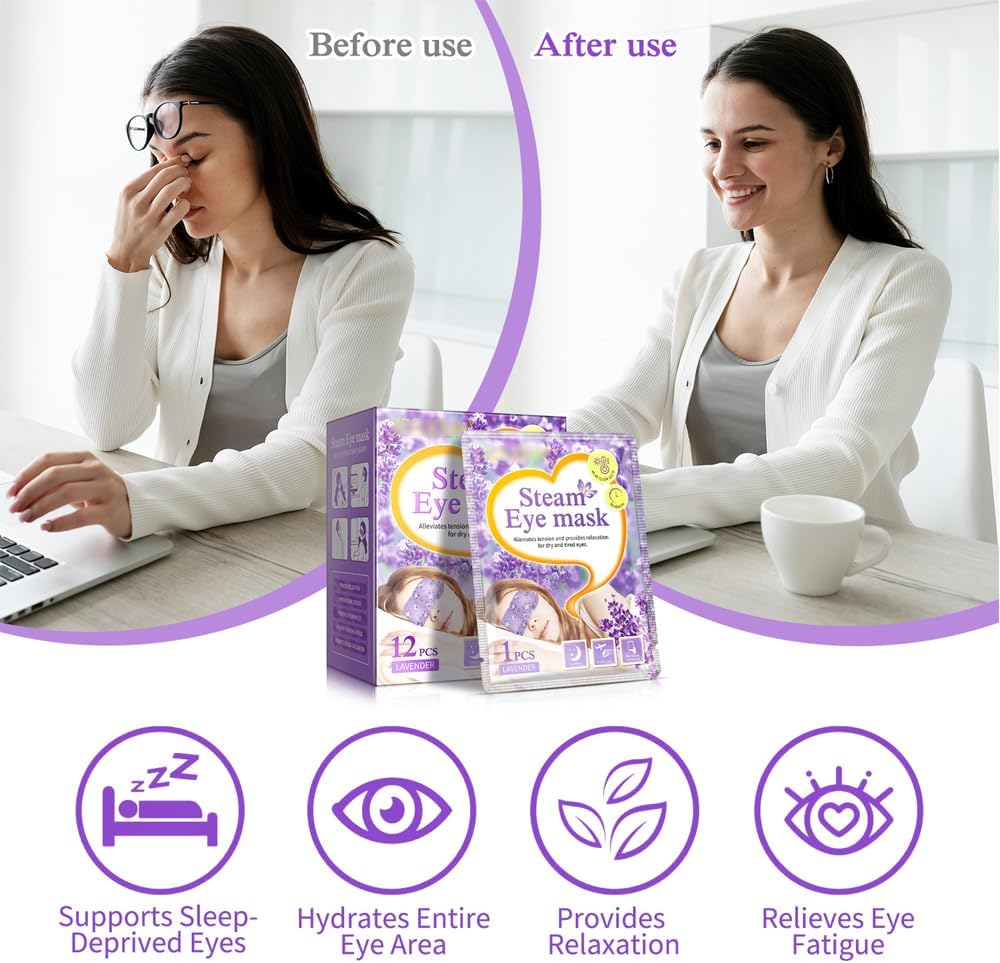 Dolemay 12 Packs Steam Eye Mask,Lavender Hot Compress Self Heating Warm Eye Mask Disposable Heated Sleep Eye Mask for Dry Eyes Dark Circles Relax Comfortable Warming Eye Mask for Home Office Travel image number 5