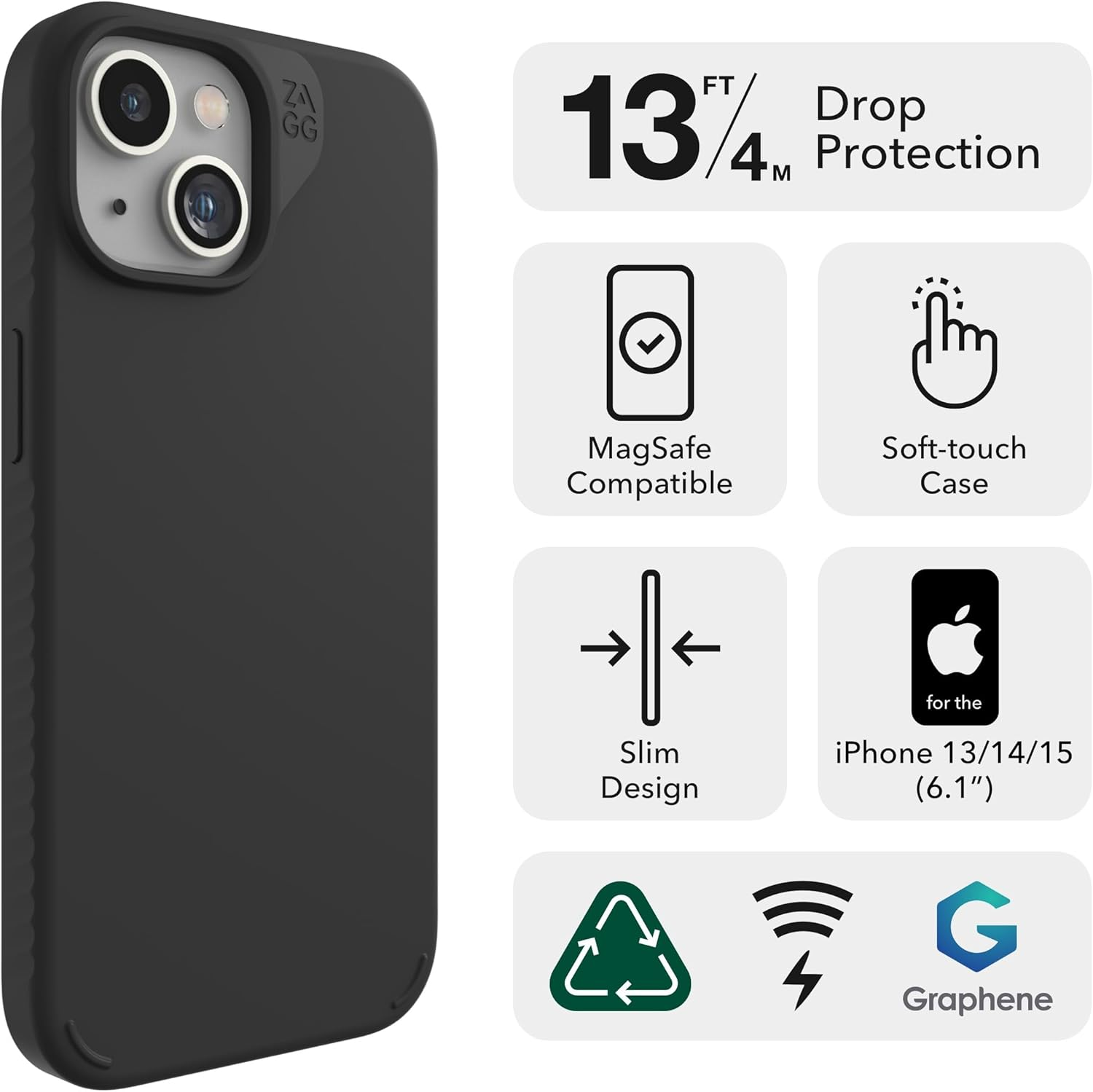 ZAGG Manhattan Snap Iphone 15/14/13 Case - Premium Silicone Iphone Case, Durable Graphene Material, Smooth Surface with a Comfortable Ripple Grip, Magsafe Phone Case, Peach Pink image number 5