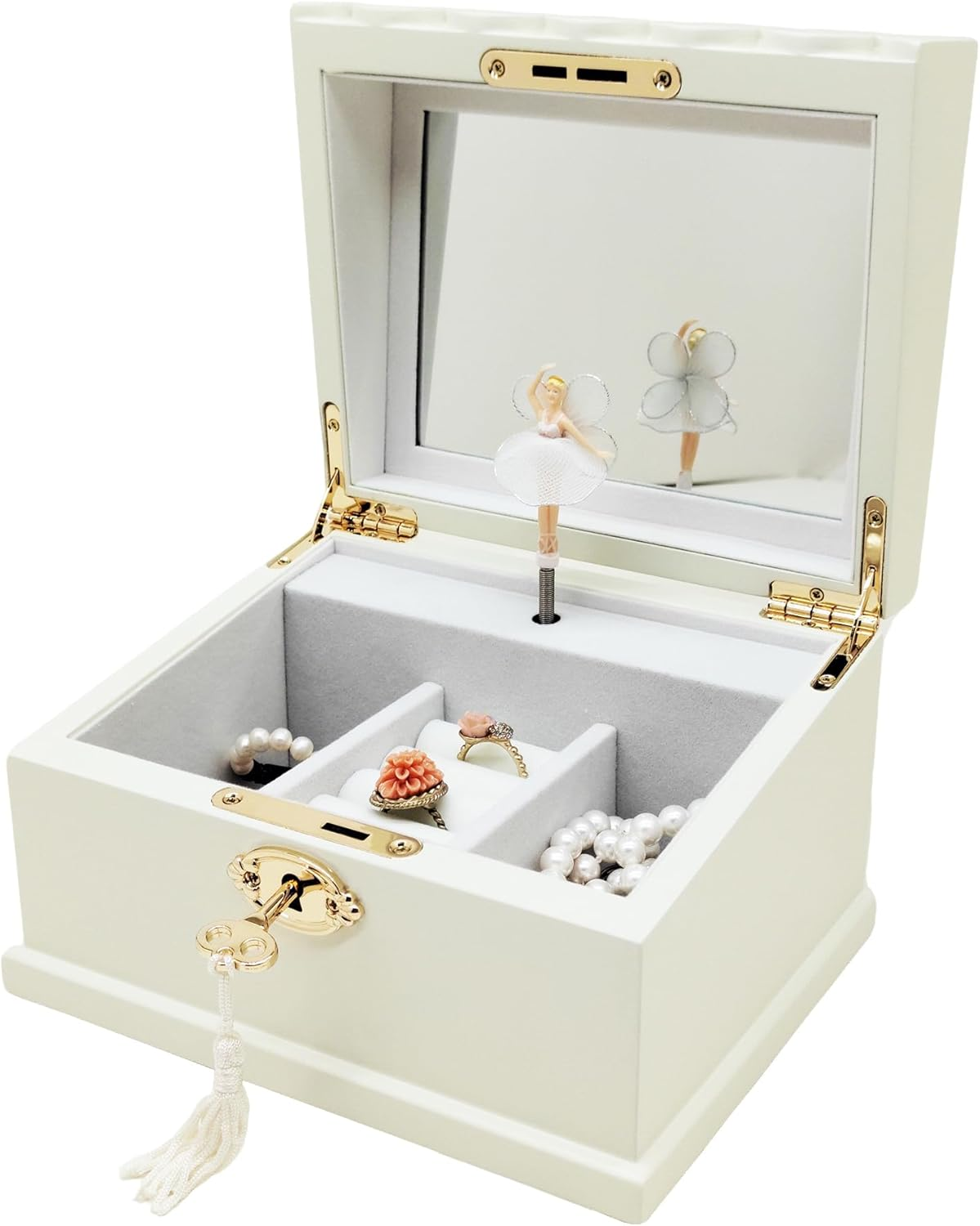 Lihou Papaq Musical Ballerina Jewelry Box for Girls and Women - Kids Music Box with Spinning Ballerina,Mirror and Lock,Gifts for Christmas,Birthday,Valentine'S Day-Medium (White)