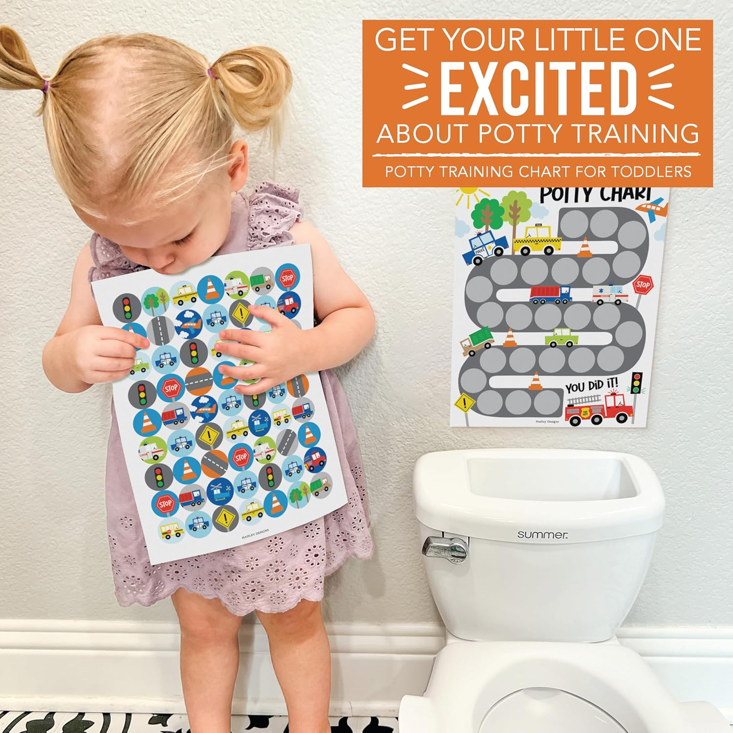 Hadley Designs Potty Training Chart for Boys with Fun Reward Stickers &ndash; Sticker Chart for Kids Potty Training, Potty Training Chart for Toddlers Boys, Sticker Chart for Potty Success image number 2