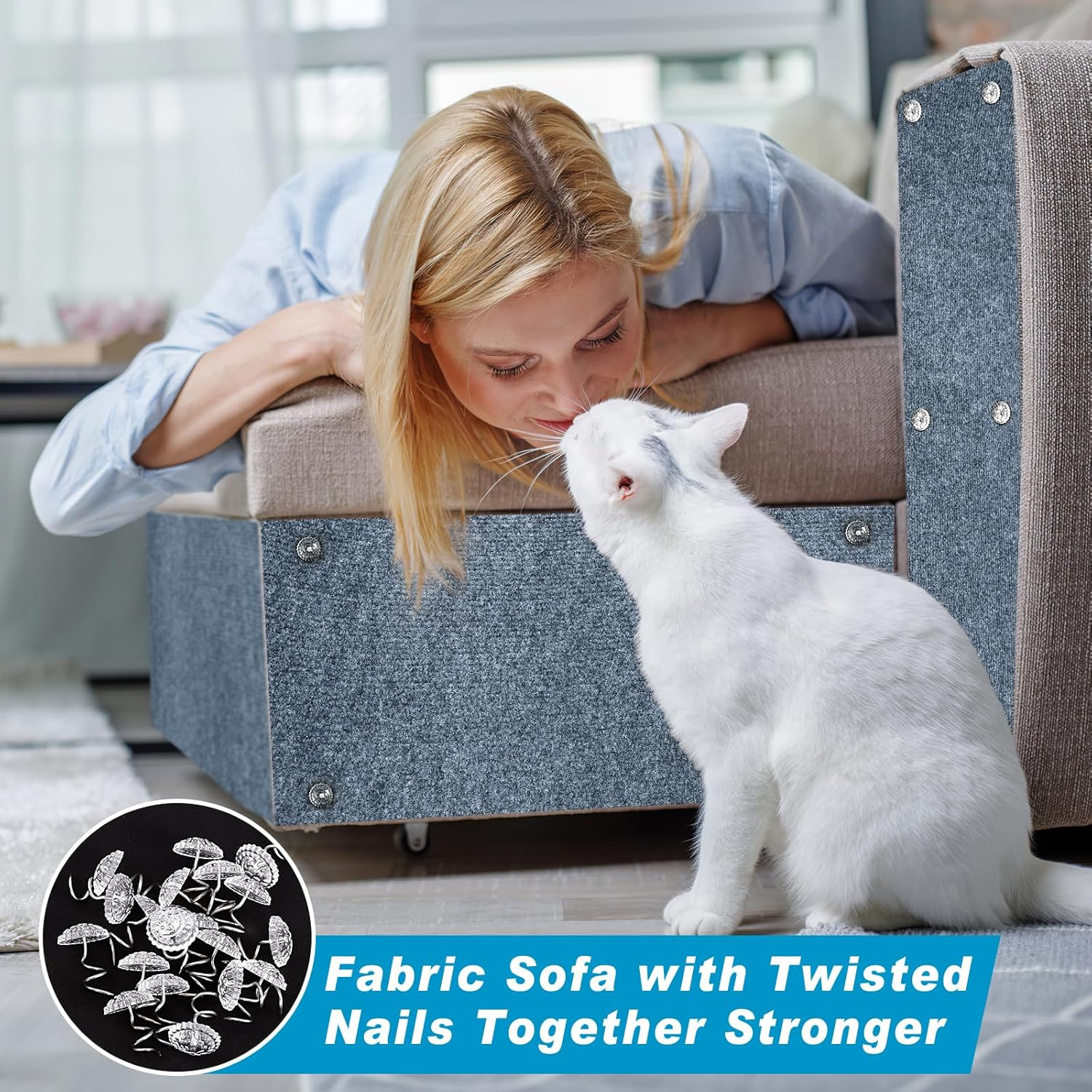 Draupnir Self-Adhesive Scratching Mat, 40 Cm X 300 Cm, Cat Scratching Mat, Trimmable Scratching Mat, Cat Wall, DIY Climbing Cat Scratcher with 20 Screws for Cat Tree Shelves, Furniture, Couch, Wall, - Grey image number 7