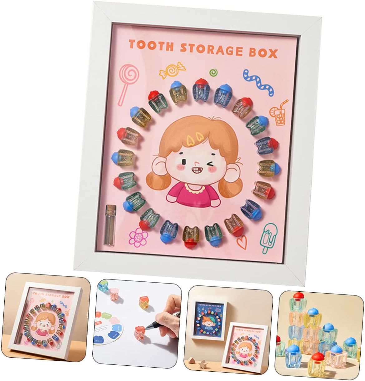 INOOMP Baby Tooth Saver Box and Keepsake Frame for Kids Crystal Deciduous Teeth Container White Frame Keepsake And image number 1