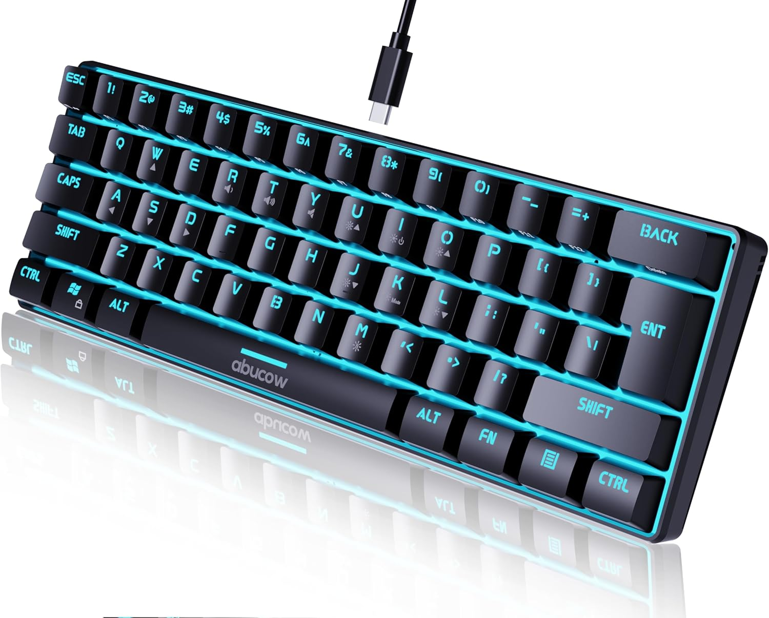 Abucow Gaming Keyboard Minimalist Portable Wired Ultra-Compact Mini Imitation 61 Keys RGB Backlit Keyboard (Black)