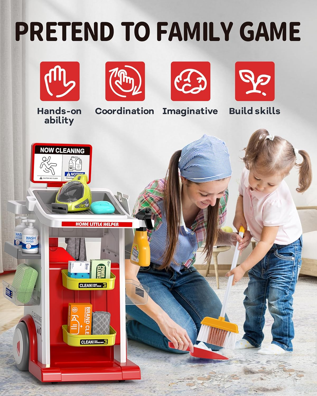 Kids Cleaning Set for Toddlers, 22 Pcs Cleaning Toys Includes Real Working Vacuum Cleaner, Broom, Spray Bottle and More (Red) image number 5