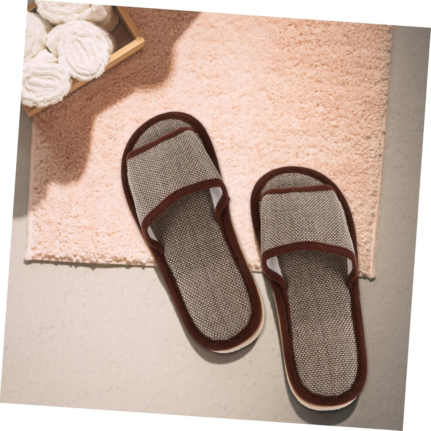 VALICLUD Summer Cotton Linen Slippers Non Slip EVA Sole Lightweight Home Hotel Slippers for Bathroom and Indoor Use image number 5