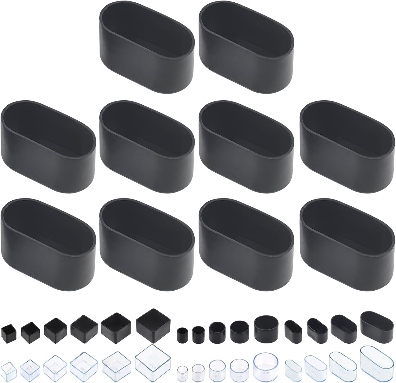 Swpeet 10Pcs 1.2"&times;2.4" Black Oval Chair Leg Caps, Floor Protectors, Table Chair Leg Protection Cover, Furniture Leg Caps，Leg Tips Covers, Feet Pads, Feet for Furniture Table Chair