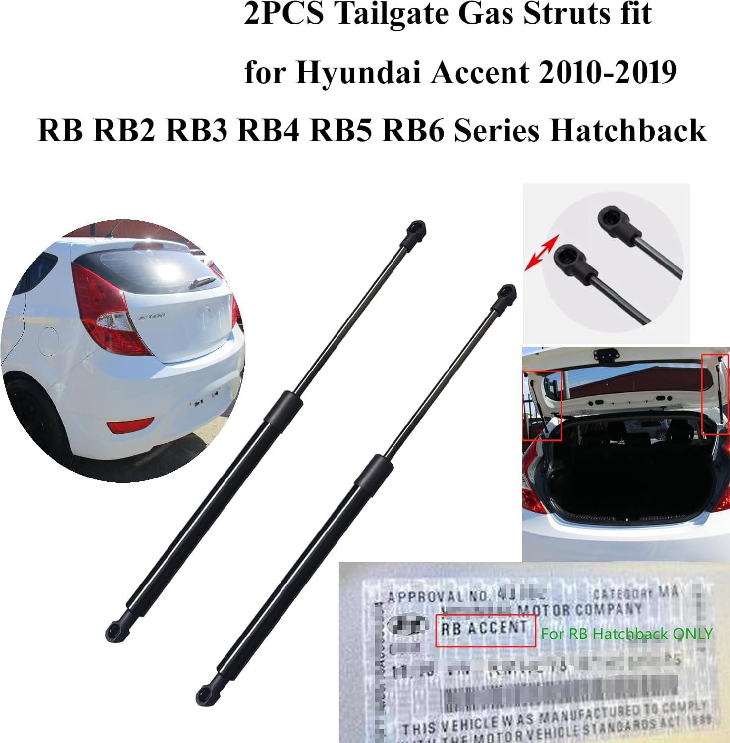 2 Boot Gas Struts for Hyundai Accent RB 2010 2011 2012 2013 2014 2015 2016 2017 2018 2019 Hatch Active Elite Sport SR Premium 4&5 Door Hatchback Rear Trunk Boot Tailgate image number 4