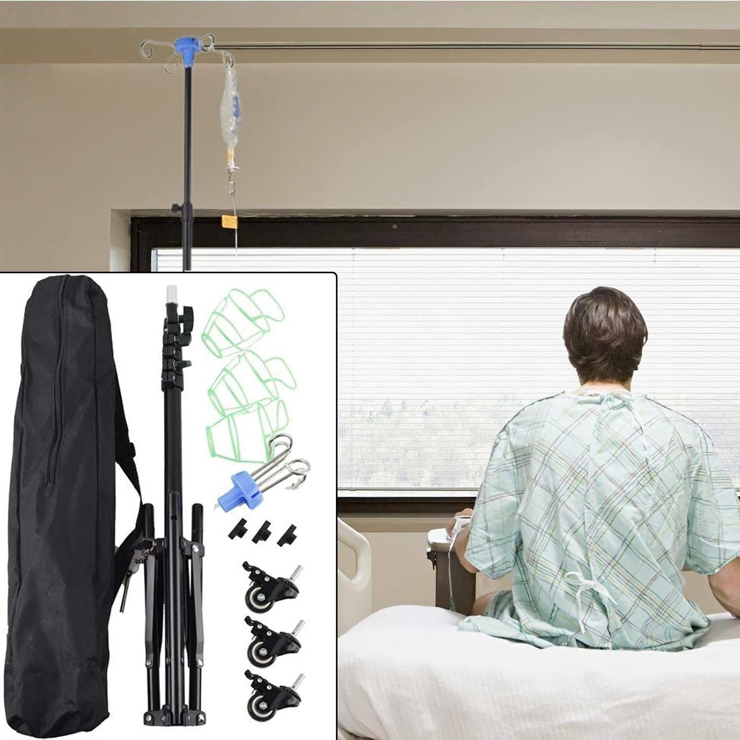Iv Pole with Wheels | Mobile Iv Stand with Bottle Hook,Nursing Bed Foldable Hospital Equipment with Wheel for Healthcare Travel Daily Indoor Outdoor Elderly Home Clinics