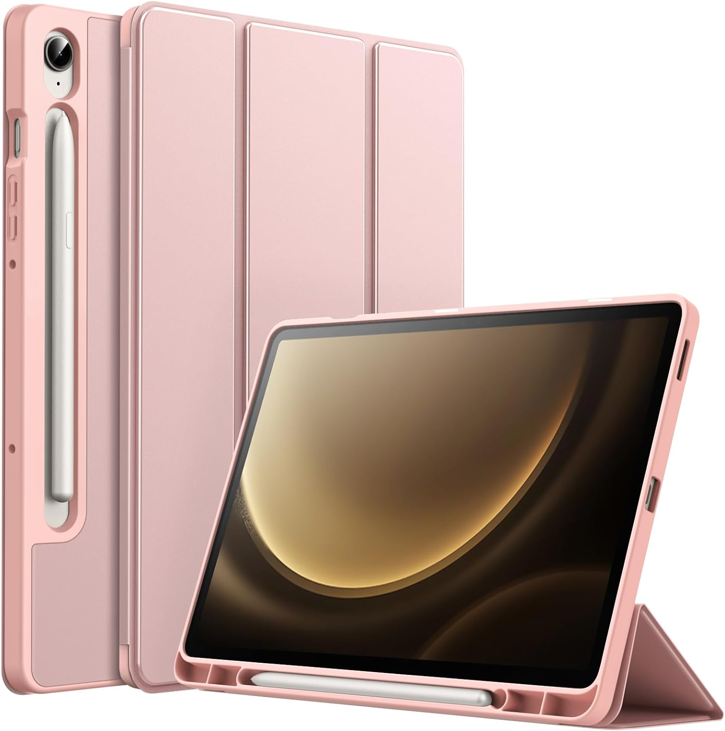 Jetech Case for Samsung Galaxy Tab S10 Lite / S10 FE / S9 FE 10.9-Inch with S Pen Holder, Soft TPU Tri-Fold Stand Protective Tablet Cover, Support S Pen Charging, Auto Wake/Sleep (Rose Gold) - Light Purple image number 6