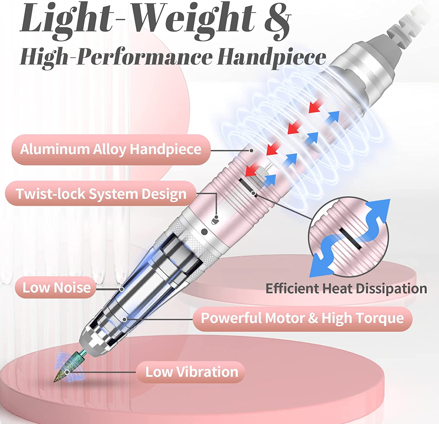 Kredioo Nail Drill Professional 35000RPM Electric Nail File for Acrylic Nails with Pause Button LED Screen for Home and Salon-Au Plug image number 2