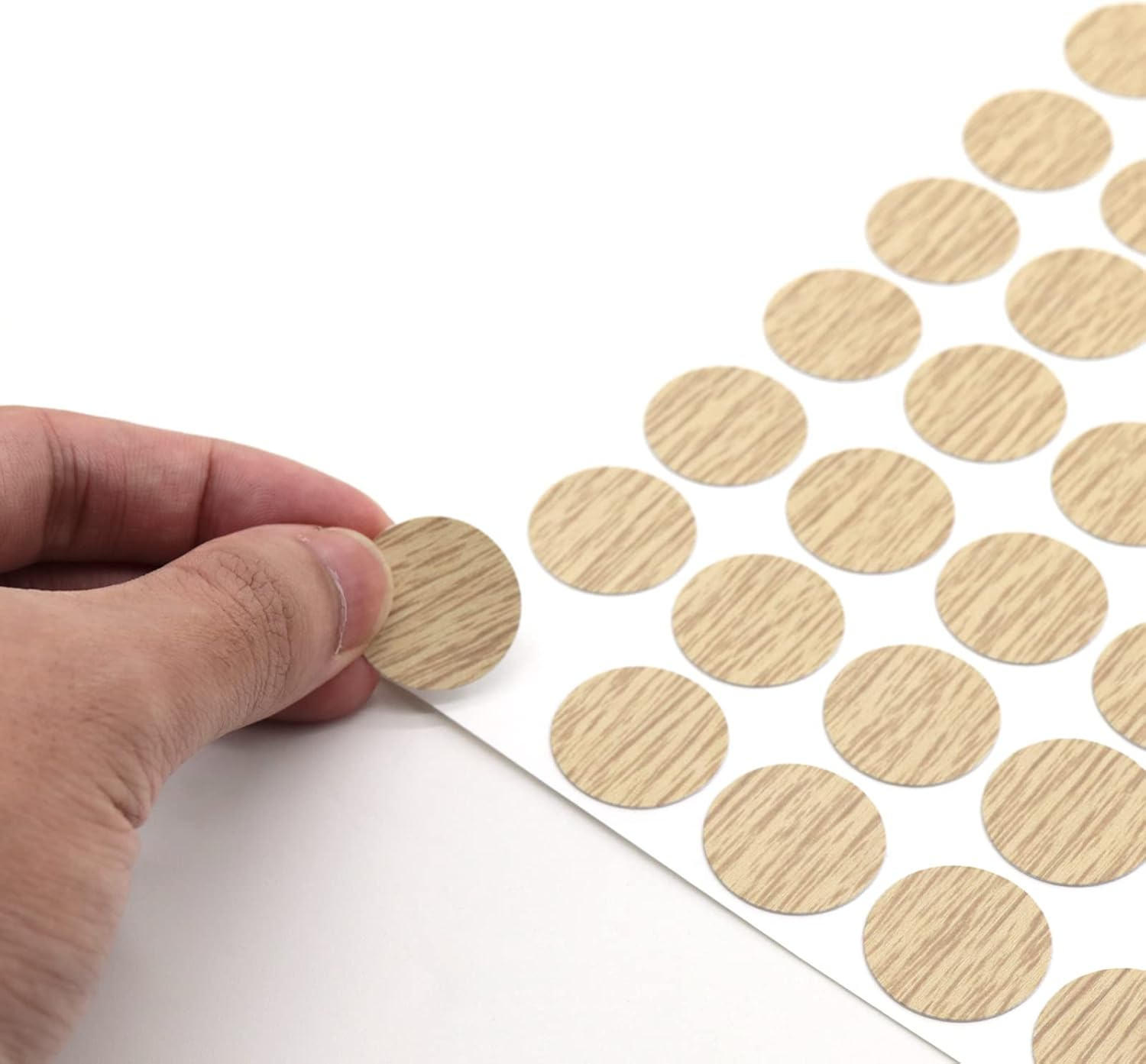 Self-Adhesive Screw Hole Stickers PVC Cover Caps Dustproof for Wooden Furniture Cabinet 21Mm 2 Sheets/108 Pcs Deep Oak image number 2