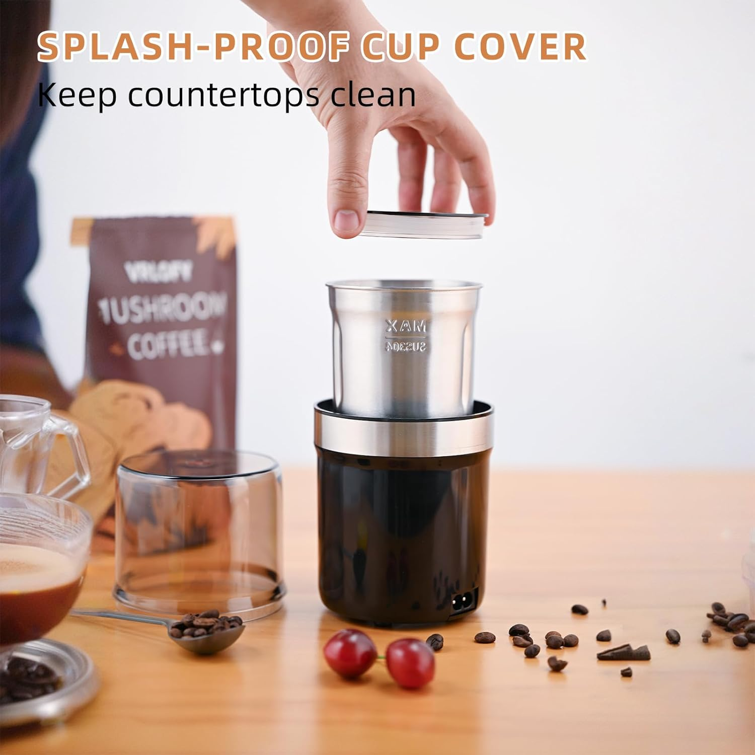 Congeowe Electric Coffee Grinder AU - 200W Removable Wet & Dry Cups, Spice Grinder, Stainless Steel Blade for Beans, Garlic & Spices, Dishwasher Safe (100G Capacity) image number 5