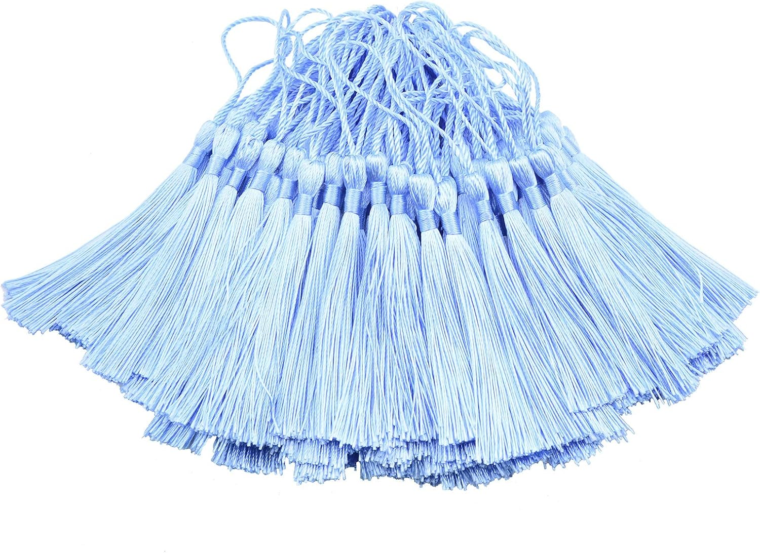100Pcs 13Cm/5 Inch Silky Floss Bookmark Tassels with 2-Inch Cord Loop and Small Chinese Knot for Jewelry Making, Souvenir, Bookmarks, DIY Craft Accessory (Sky Blue) image number 6