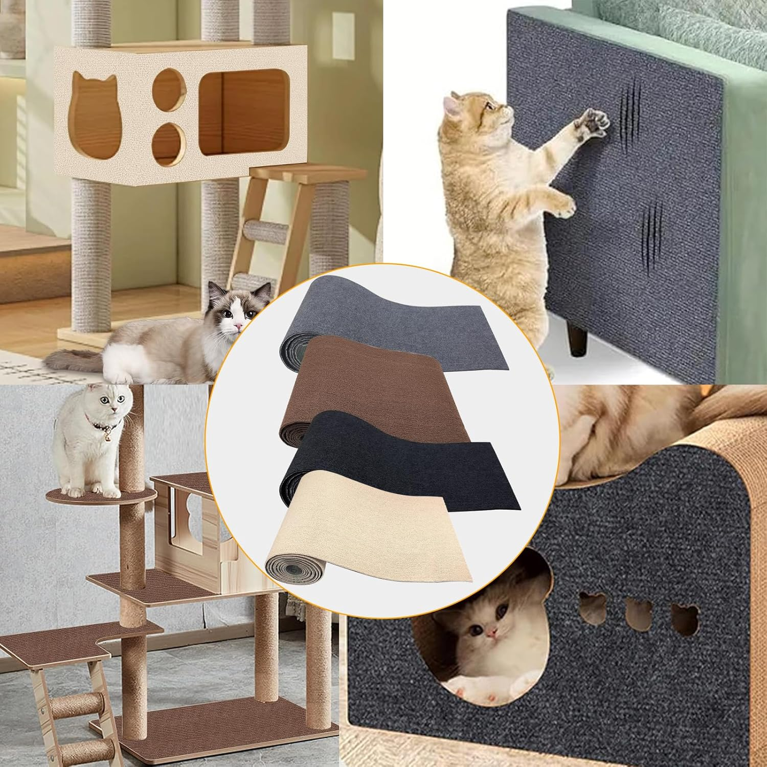 Self-Adhesive Cat Scratching Boards, Cat Scratching Mat, Cat Wall, DIY Trimmable Carpet Mat Pad Cat Scratching Boards, Cat Sofa Cat Rug for Scratching Post (4 Pieces, 100 Cm X 30 Cm) image number 3