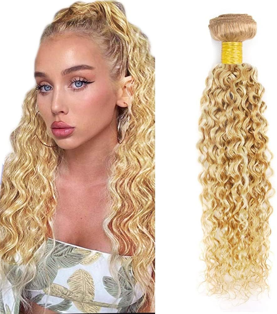 28 Inch Curly Curly Human Hair Bundles P27/613 Wet and Wavy Human Hair Bundles 613 Two Tone Bundles Blonde Mixed Honey Blonde Human Hair Weave image number 1