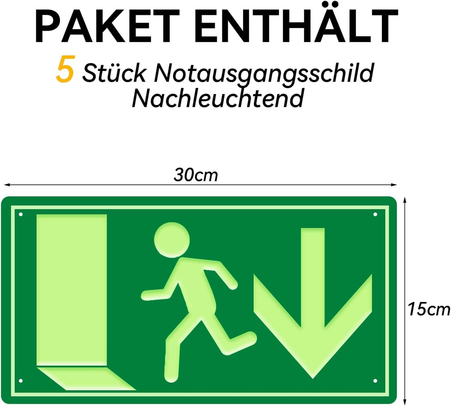 Emergency Exit Sign, Photoluminescent Emergency Exit Sign, Escape Route Signs, Afterglow 300 X 150 Mm, Emergency Exit Signs for Information Sign, Rescue Route, Escape Route, Emergency Exit, Emergency image number 2