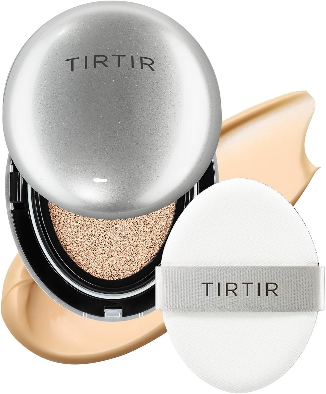 TIRTIR Aura Glow Silver Cushion | Korean Cushion Foundation, (#23N Sand, Full Size, 0.63 Fl Oz)