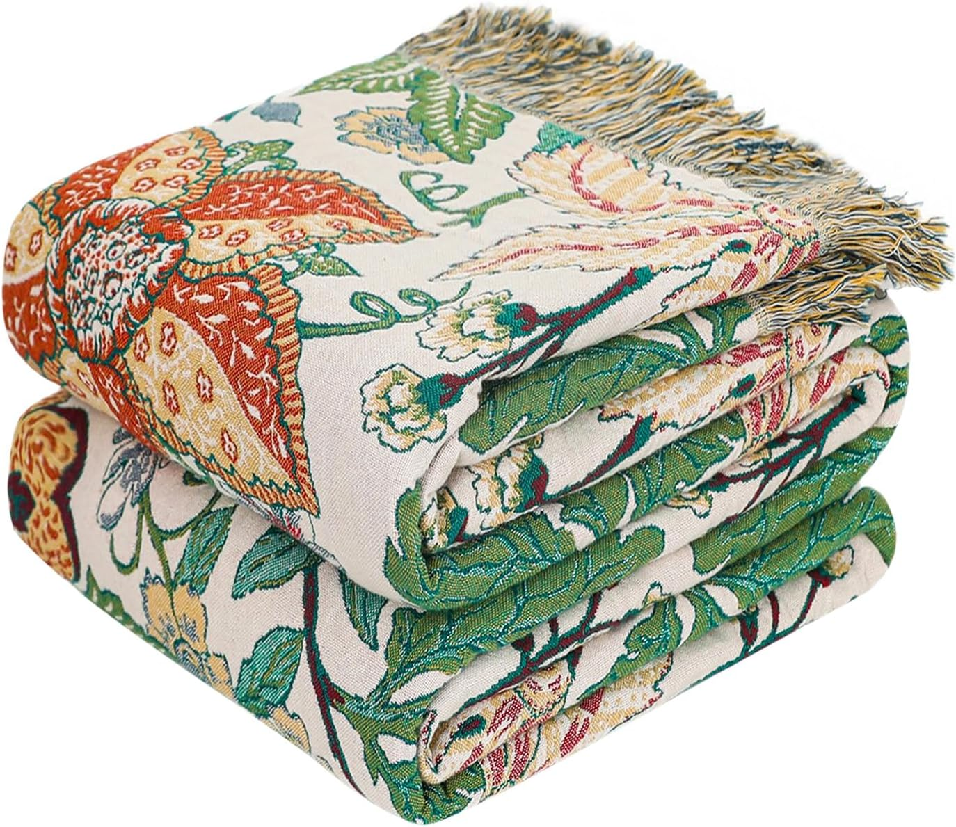 MSGKV Boho Throw Blanket for Bed Twin Size Cotton Muslin Breathable Floral Blanket 60"X80" Sofa Couch Blankets for All Seasons Lightweight Farmhouse Blankets Boho Home Decor image number 3