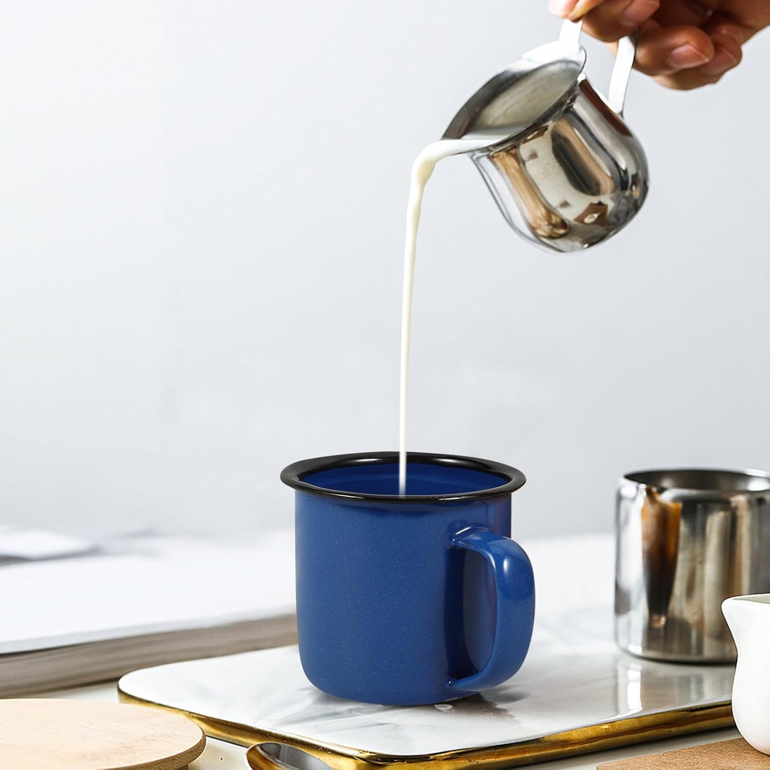 Yardwe 2 Pack Enamel Camping Coffee Mug Camp Mug Small Tiny Metal Enamelware for Indoor, Outdoor Hiking, Travel, Fishing, Picnics (Yellow, Blue) - Red, White image number 6