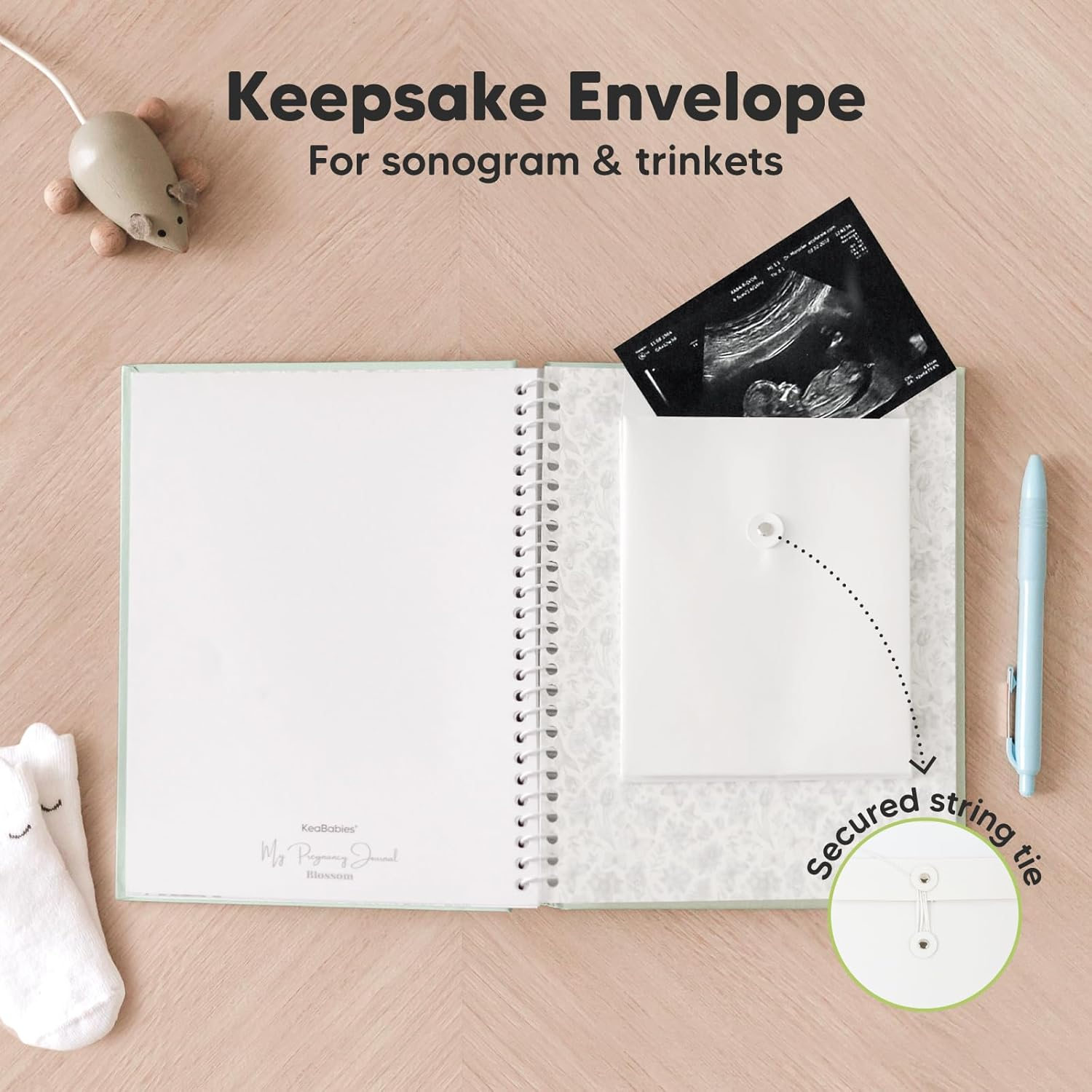 Keababies Pregnancy Journal, Announcements - 80 Pages Hard Cover Book for Mom to Be, New Moms First Time Expecting Baby Album and Memory (Sage) - Sage image number 4