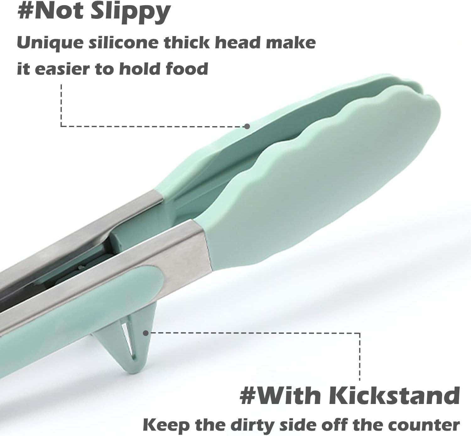 Kitchen Tongs for Cooking, 9 Inch Small Silicone Tongs, Food Grade Mini Serving Tongs with Silicone Tips, Set of 3, Green image number 4
