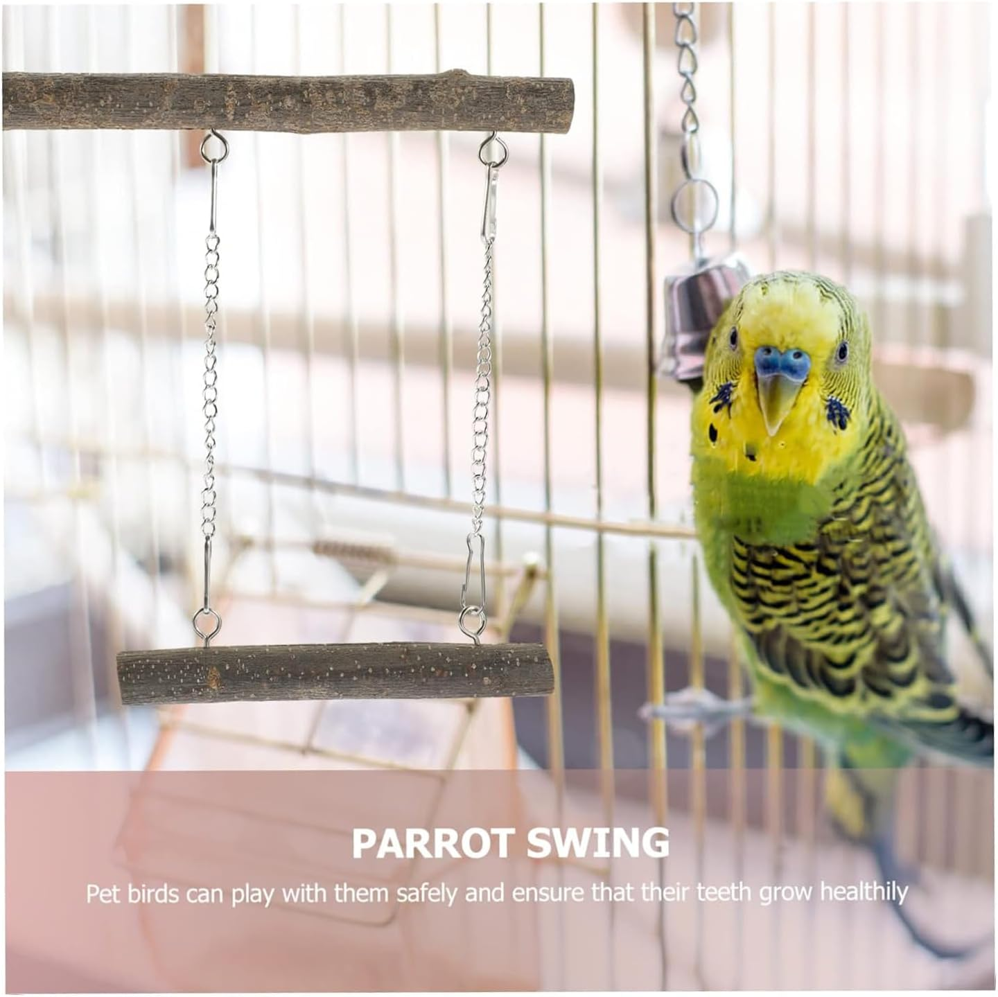 Lexziuo 1PCS Natural Wooden Bird Swing for Parrots, Durable Parakeet Perch & Chewing Toy, Plaything for Macaws Finches Budgies Training & Entertainment image number 1