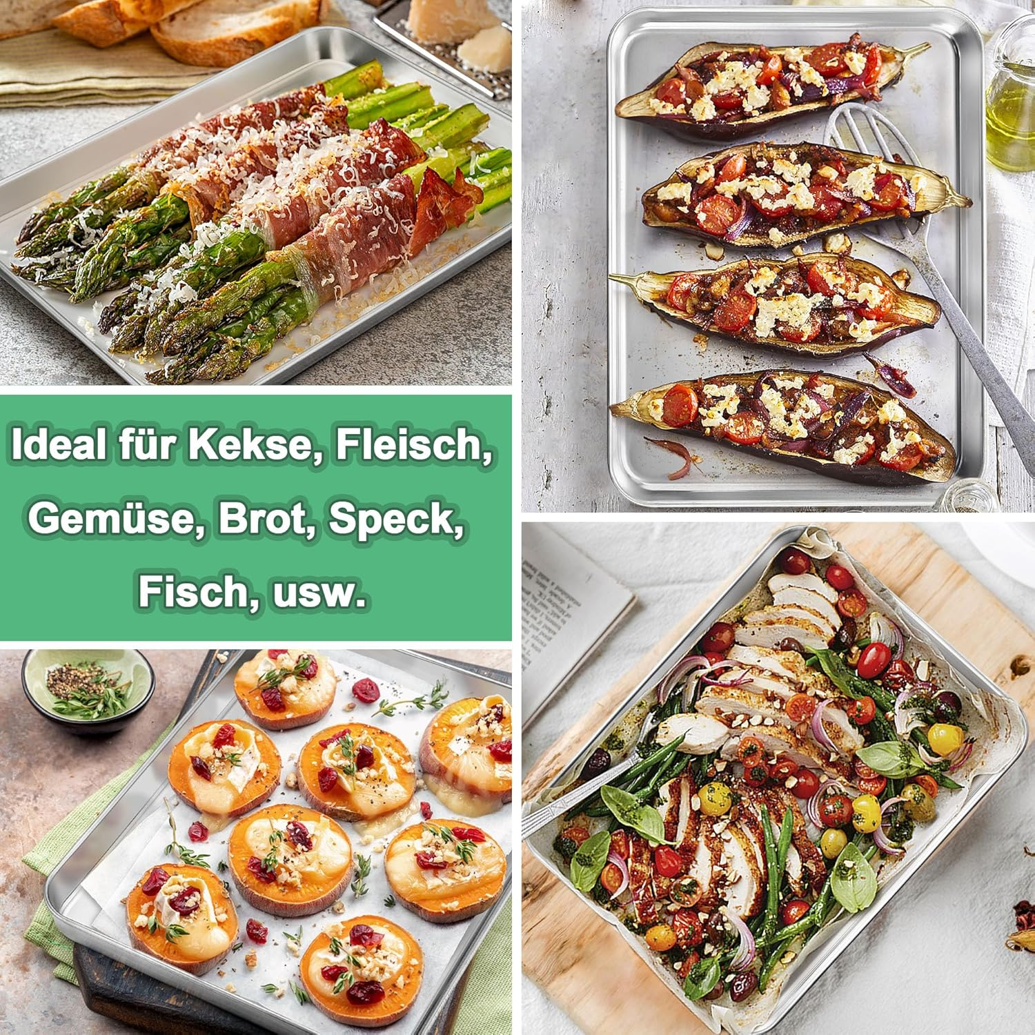 Haware Baking Tray, Set of 2, Stainless Steel Cake Tray, Oven Tray, Rectangular Grease Pan for Baking, Roasting, Serving, 31.6 X 24.6 X 2.5 Cm, Non-Toxic & Healthy, Rustproof & Dishwasher Safe image number 6