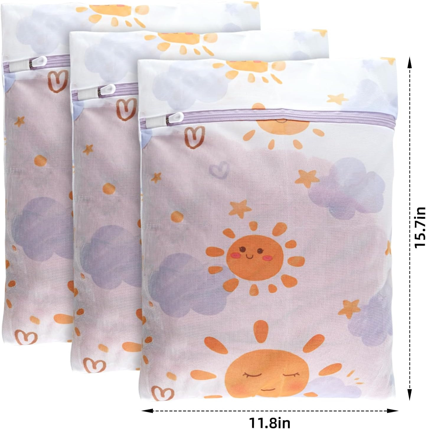 3Pcs Durable Mesh Laundry Bag, Durable Laundry Bags with Premium Zipper (Sunny) image number 2