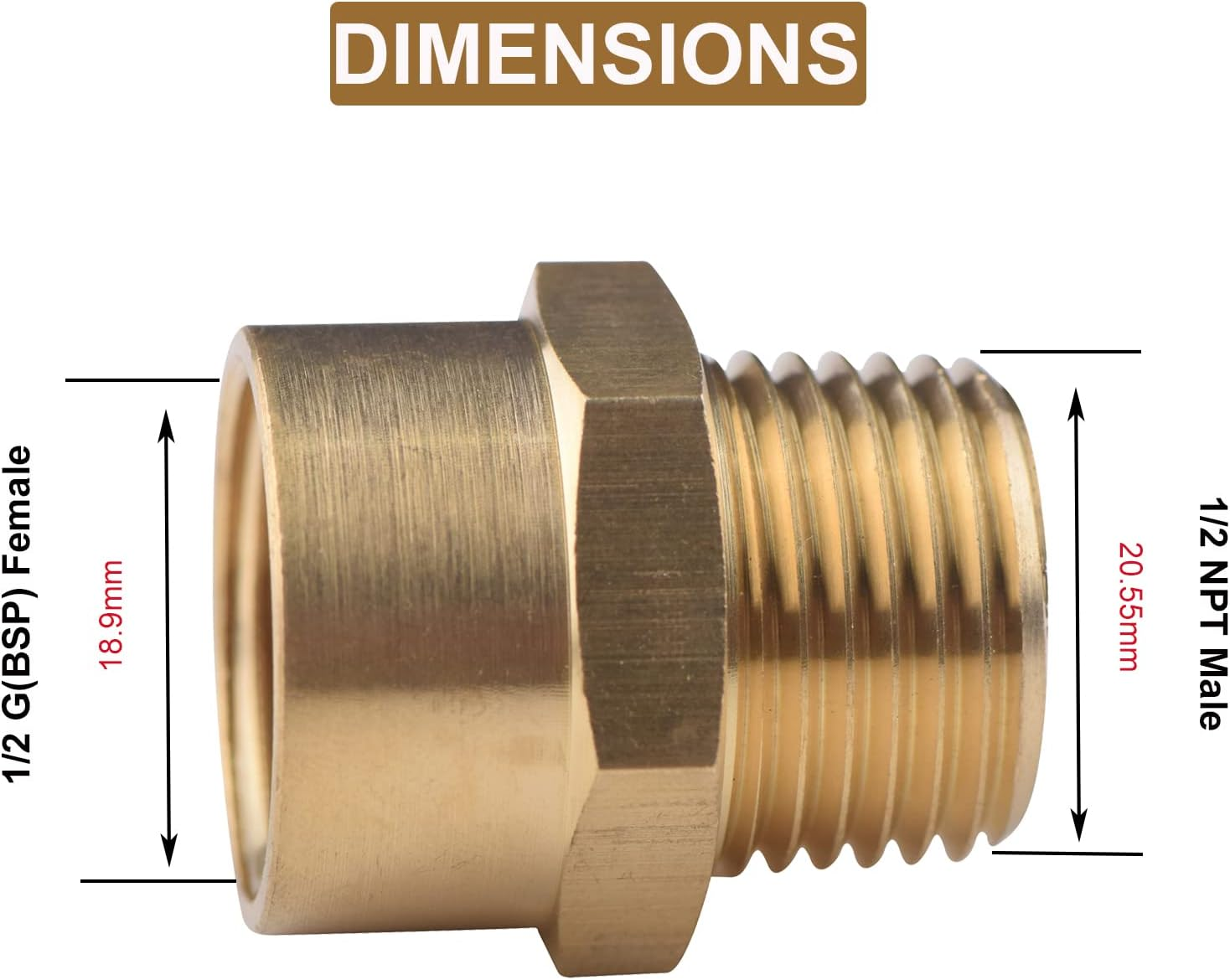 Tsinghwang 4 Pack G 1/2 (BSP) Female Thread to US 1/2 NPT Male Thread Brass Pipe Fitting Adapter,G to NPT Adapter 1/2 Inch Converter Connector image number 4