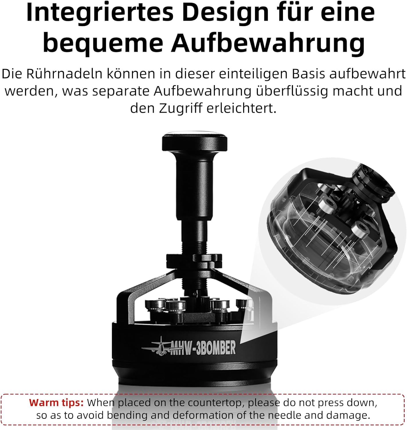 MHW-3BOMBER Yu Cyclone WDT Tools Espresso Stirrer, Distribution Tool for Barista, 0.25 Mm, 14 Needles, Espresso Coffee Stirrer, 58.35 Mm, Black, Model: T5849-OS image number 5