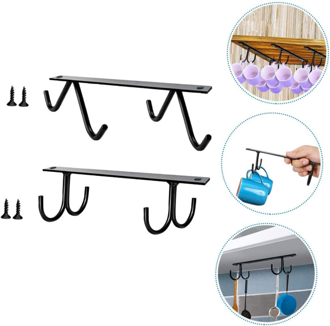 UTHCLO 2Set Metal Mug Rack under Cabinet Cup Drying Hanger Delicate Cup Holder for Kitchen Storage Rack Home Accessory image number 5