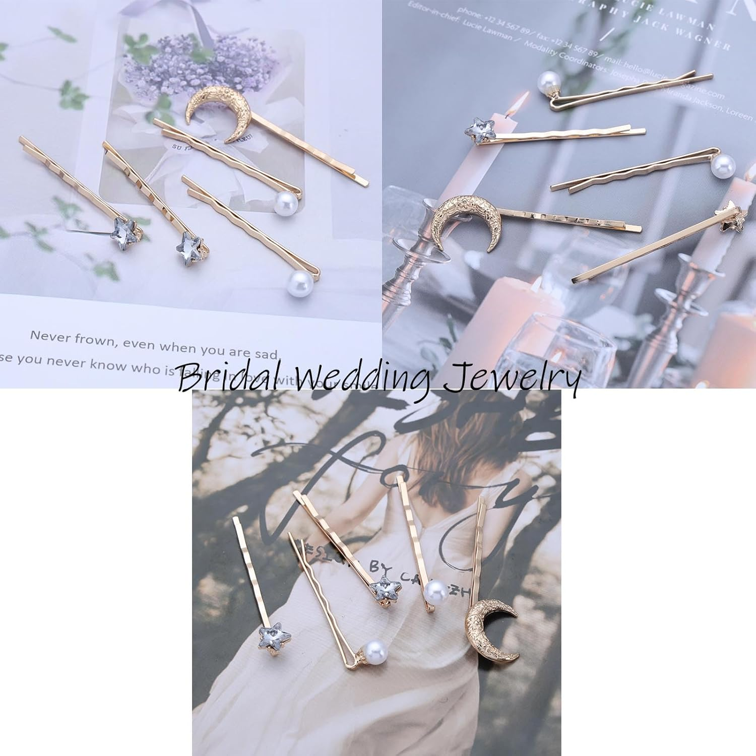 Inateannal Rhinestone Moon Star Hair Clips Gold Pearl Star Moon Hair Clip Sets Bridal Pearl Hair Bobby Pins Wedding Decorative Bobby Pins Prom Hair Accessories 5 Pieces image number 4