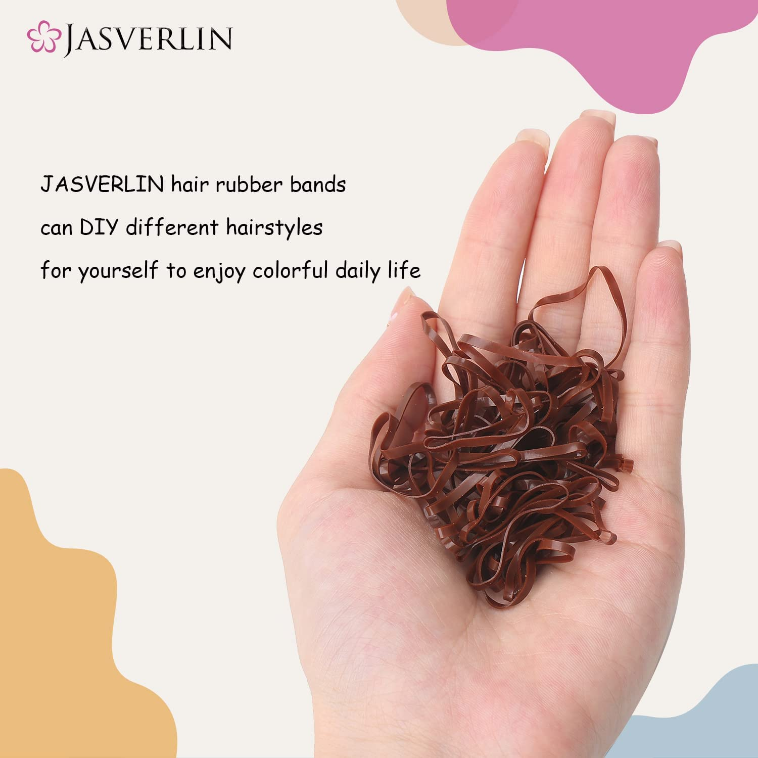 JASVERLIN Elastic Hair Bands, Tiny Elastics Baby Brown Ponytail Holders Soft Hair Ties Styling No Damage 1000Pcs image number 2