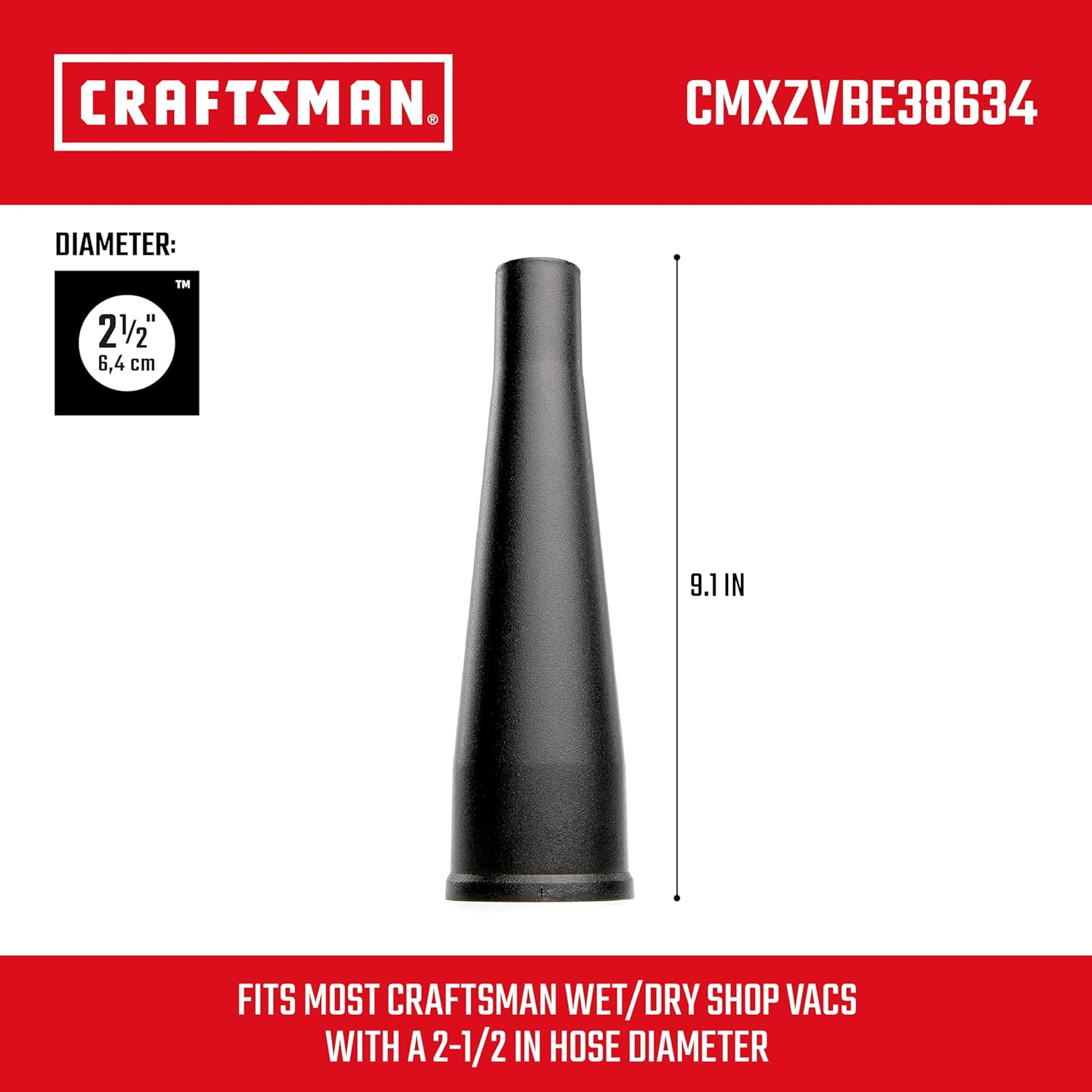 CRAFTSMAN CMXZVBE38634 2-1/2 In. Blower Nozzle Wet/Dry Vacuum Attachment for Shop Vacuums image number 4