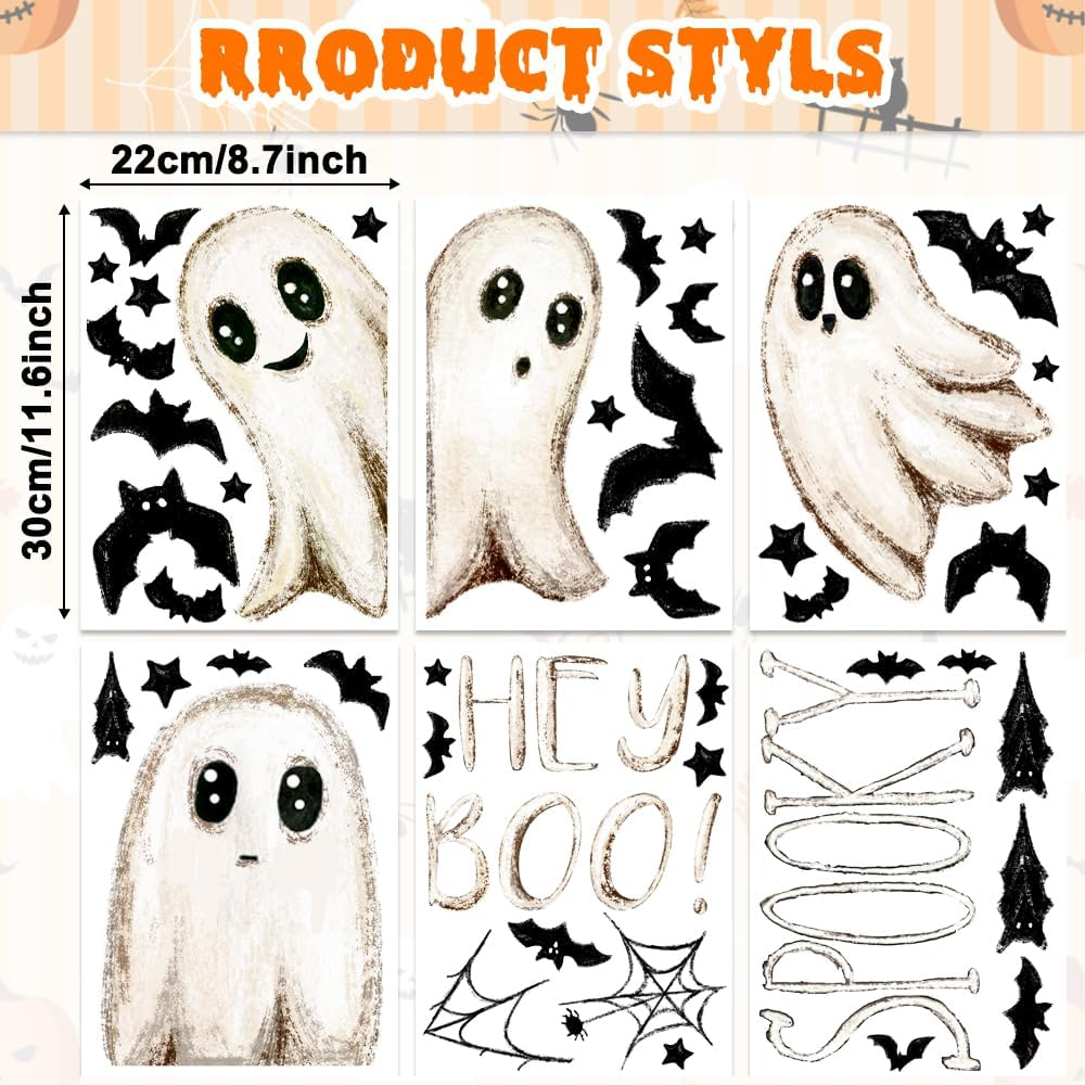 DIYDEC 6 Sheets Halloween Window Clings Large Halloween Ghosts Window Decals Double Side Scary Ghosts Bat Stickers for Holiday Home Office School Decor Glass Decoration image number 6