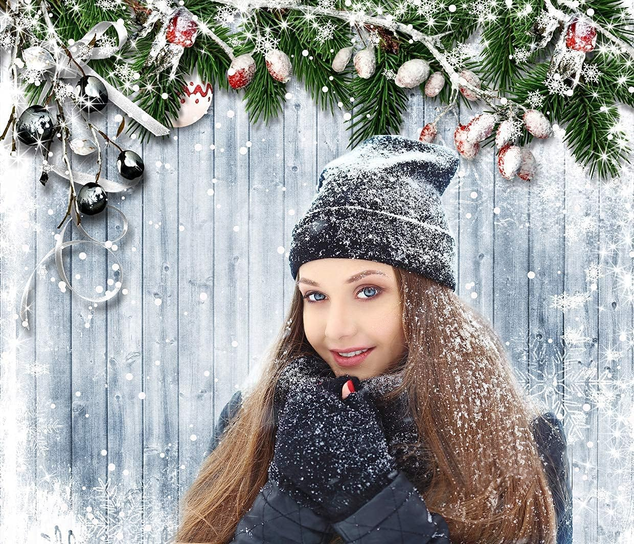 WOLADA 10X10Ft Merry Christmas Backdrop Snowflake Vintage Wooden Wall Christmas Tree Photography Backdrop Child Baby Shower Newborn Portrait Party Decor Supplies Background Photo Booth Props 11717 image number 7