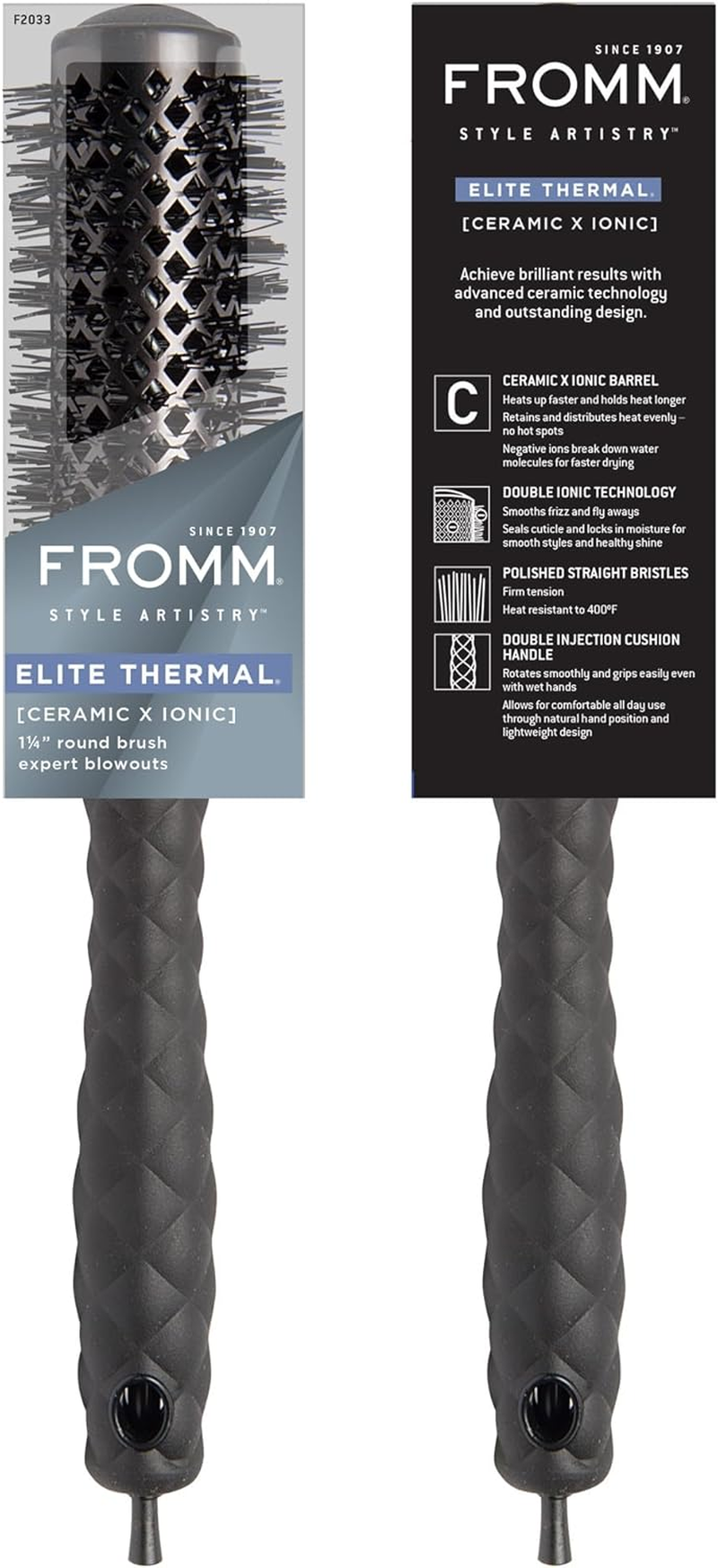 Fromm Elite Thermal Ceramic X Ionic 1.25 Inch round Hair Brush for Expert Blowouts, Faster Hair Drying, Anti-Static Styling, Smoothing, Straightening, and Shine image number 6