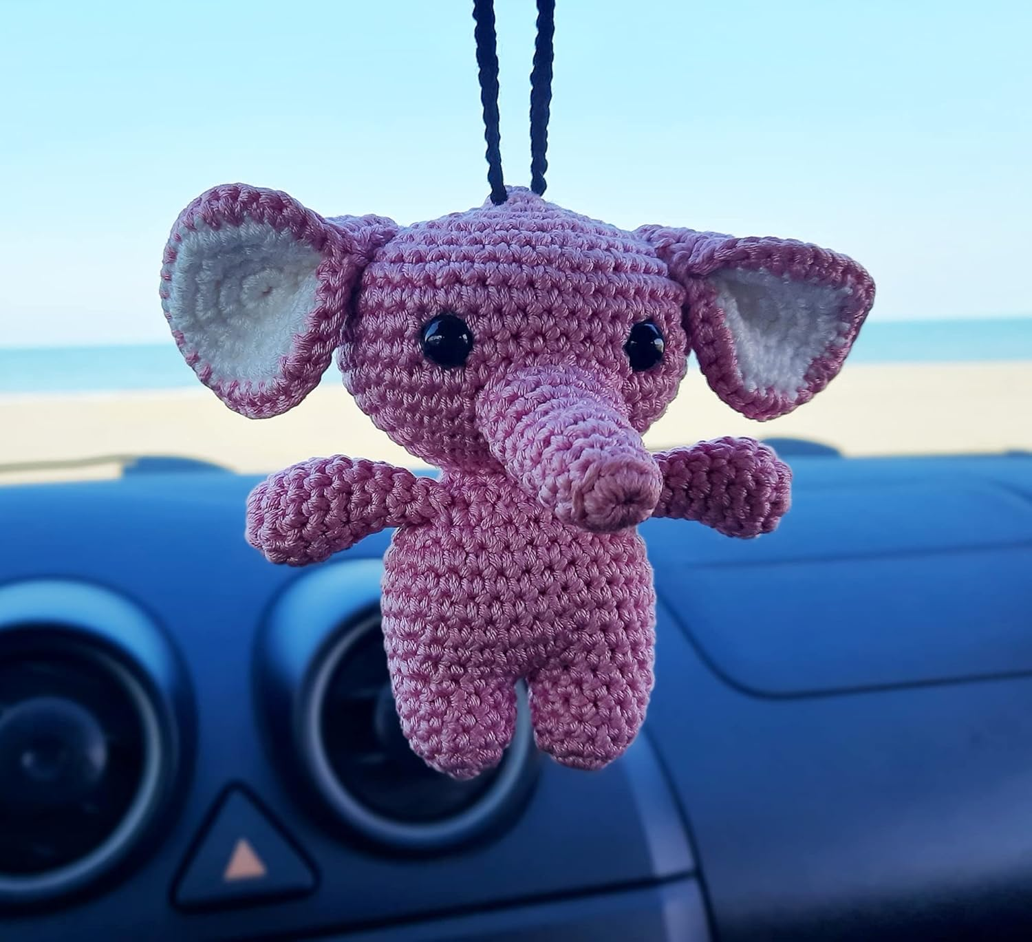 Elephant Cute Ornament, Car Mirror Hanging Decorations, Crochet Handmade Elephant Car Rear View Mirror Holder Hanging Accessories, Bag Ornament. image number 5