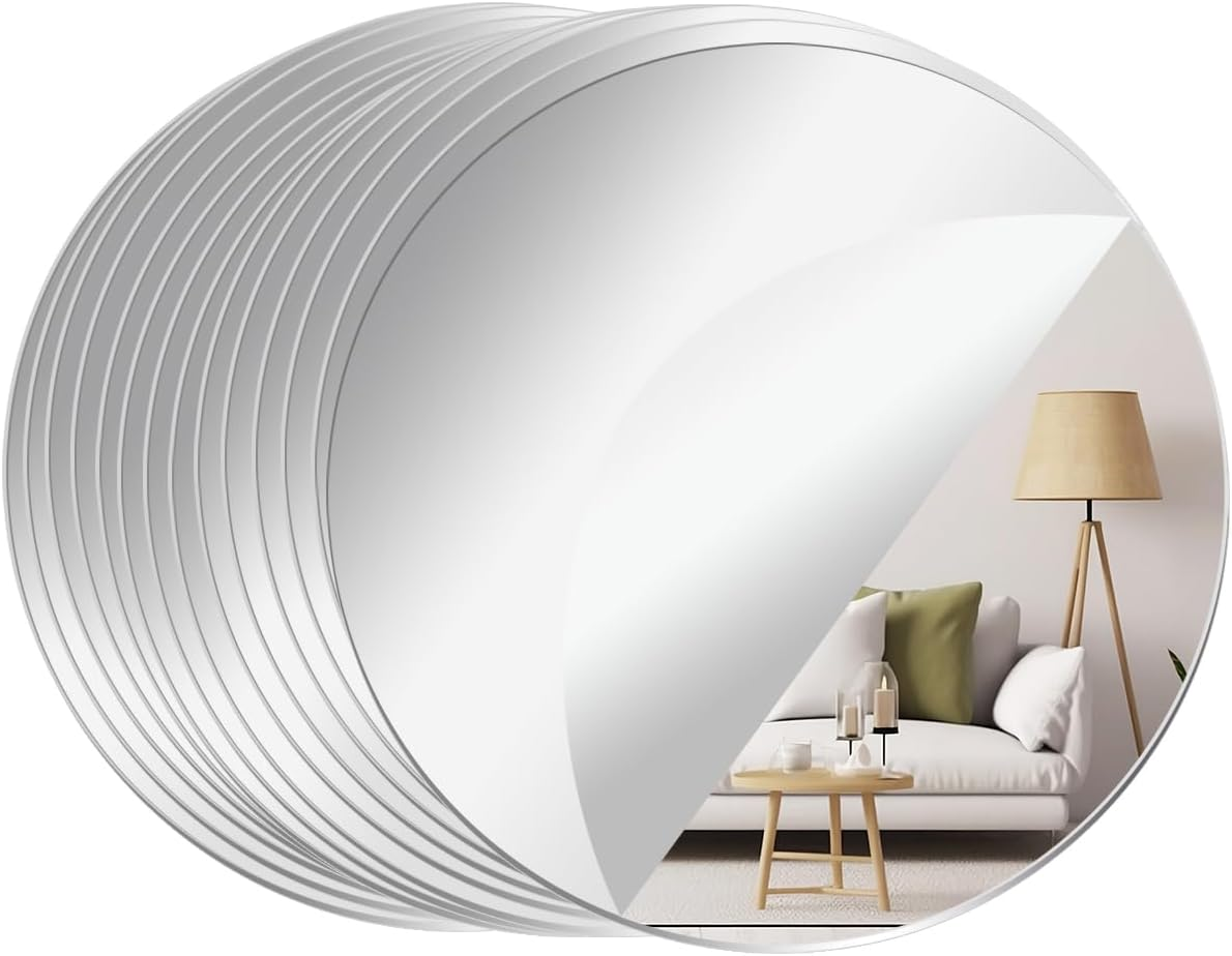 Acrylic round Mirrors, 4 Inch Circle Mirror Tiles Self Adhesive Mirror Stickers for Wall Home Living Room Bedroom Decor, Small Mirrors for Crafts (14, 4 Inch/10Cm) image number 4