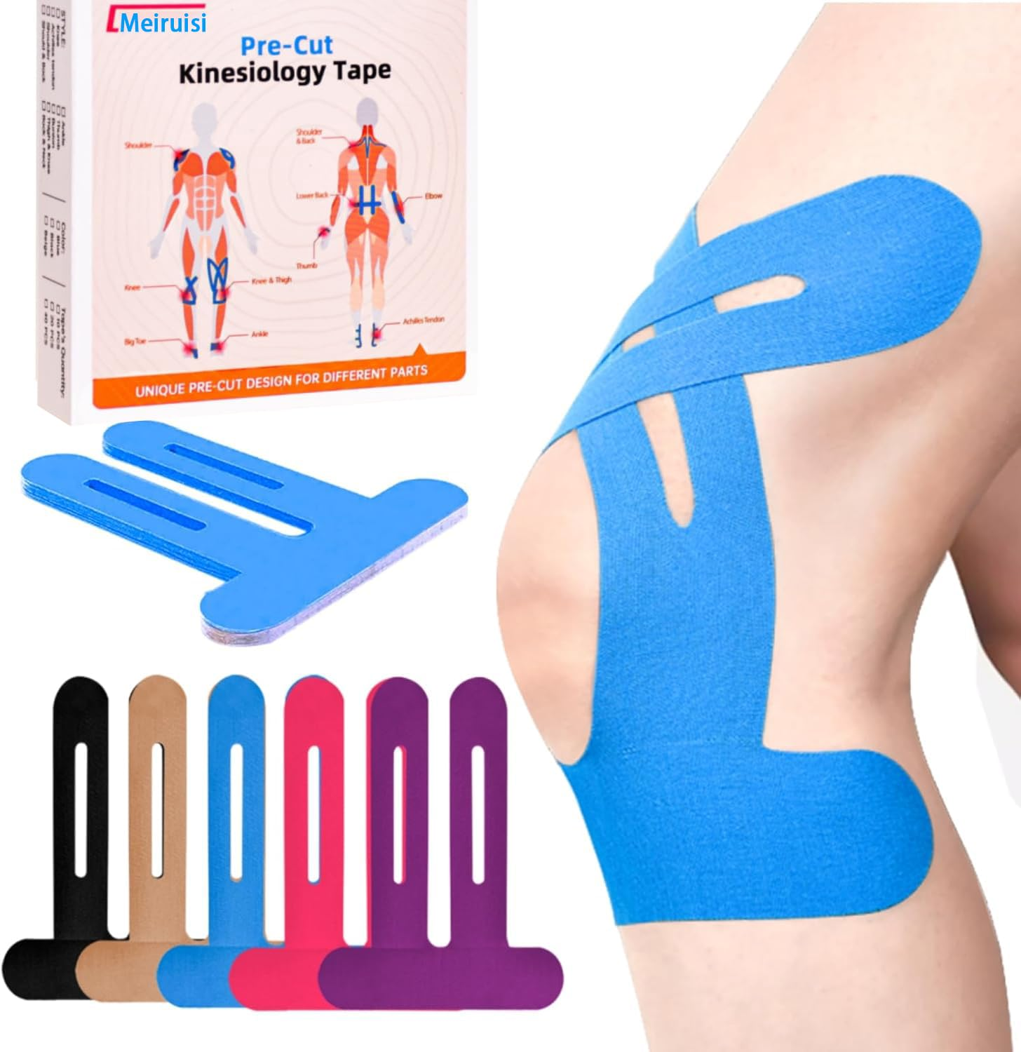 Kinesiology Tape for Knees, 10 Pcs - Knee Support & Stability, Knee Pain Relief Athletic Tape - Waterproof & Elastic, Breathable Hypoallergenic Latex-Free Tape, Black (Beige)