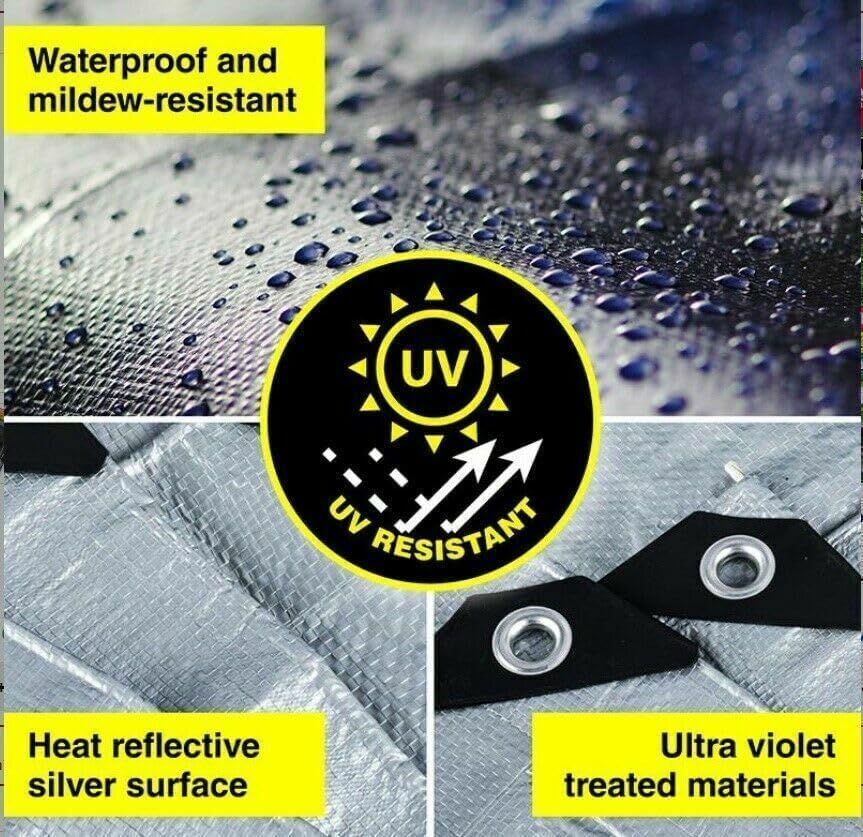 LEDON Cover Sheet Grey Tarpaulin Tarp Canvas Waterprood Camping Poly Tarps Truck 240Cm X 300Cm (8' X 10') image number 3