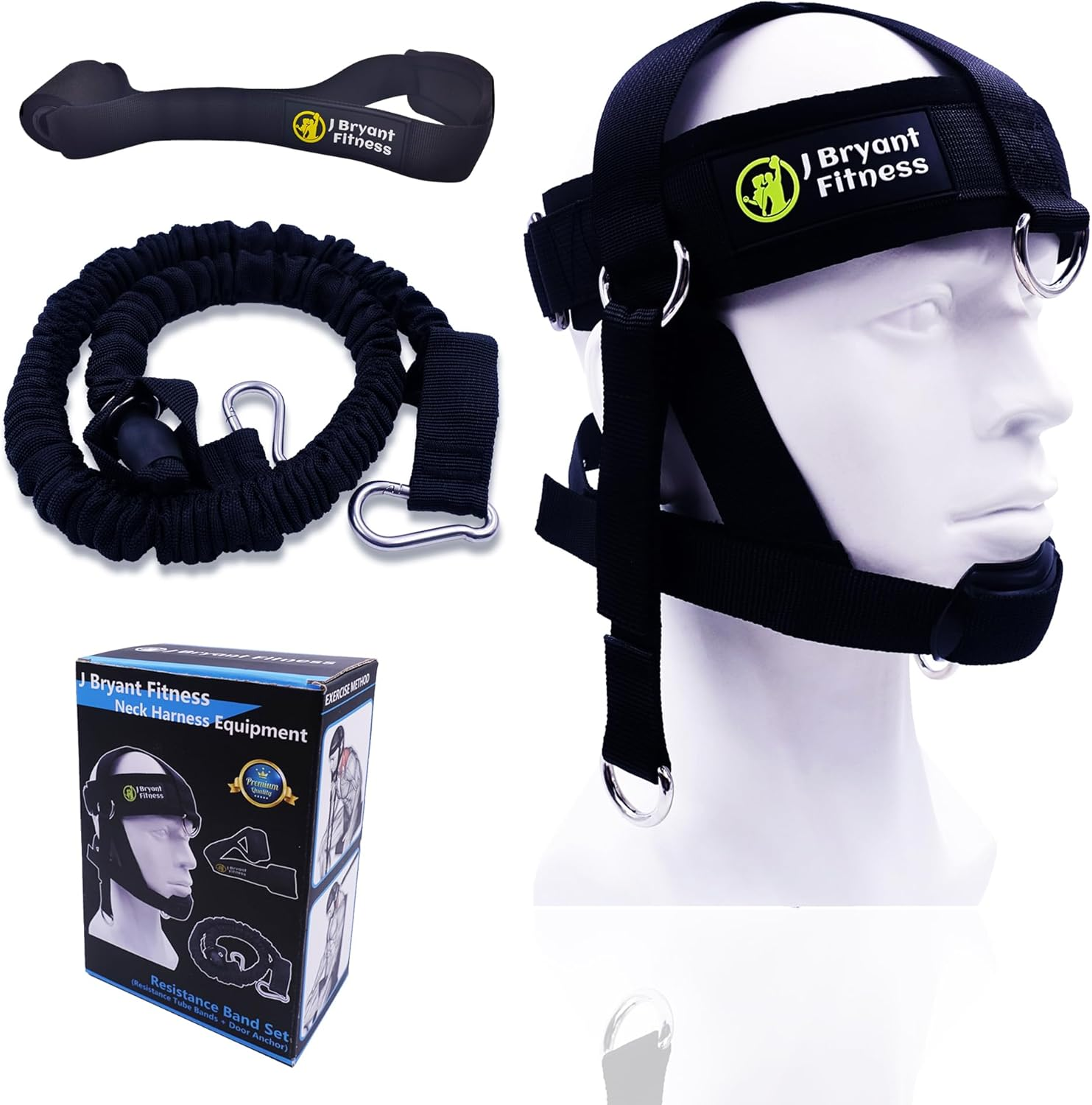 J Bryant Adjustable Neck Harness Head Strap for Weight Lifting with Resistance Tube Bands and Door Anchor Set for Neck Strength Training Exercise Equipment image number 2
